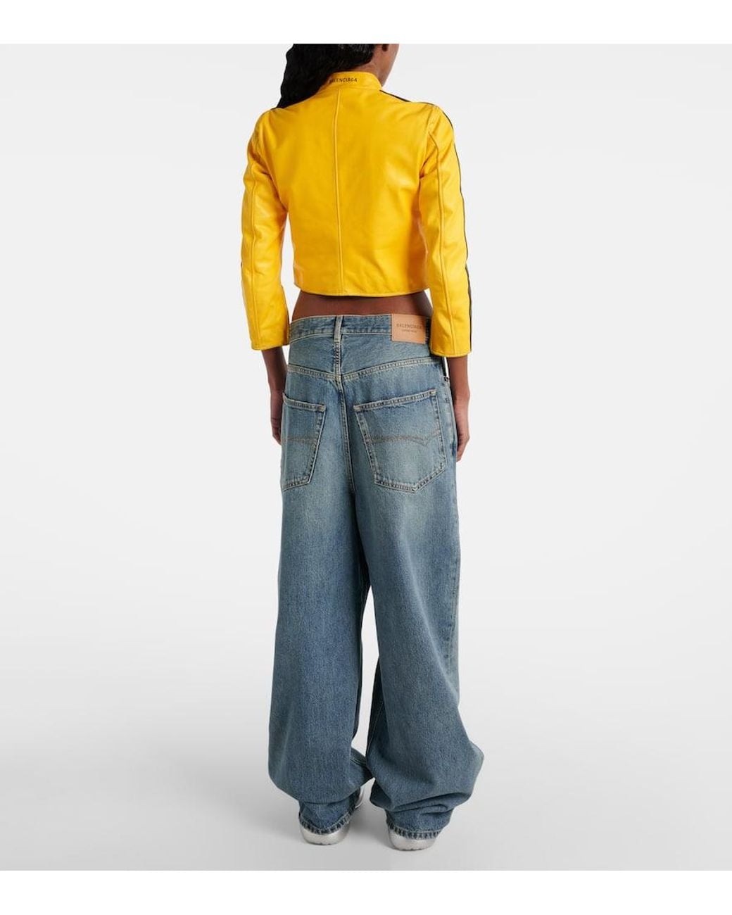 Balenciaga Yellow Cropped Distressed Leather Jacket