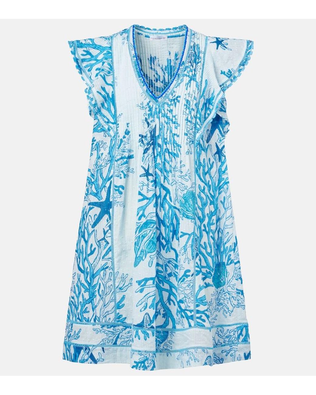 Poupette Blue Camelia Printed Cotton Minidress