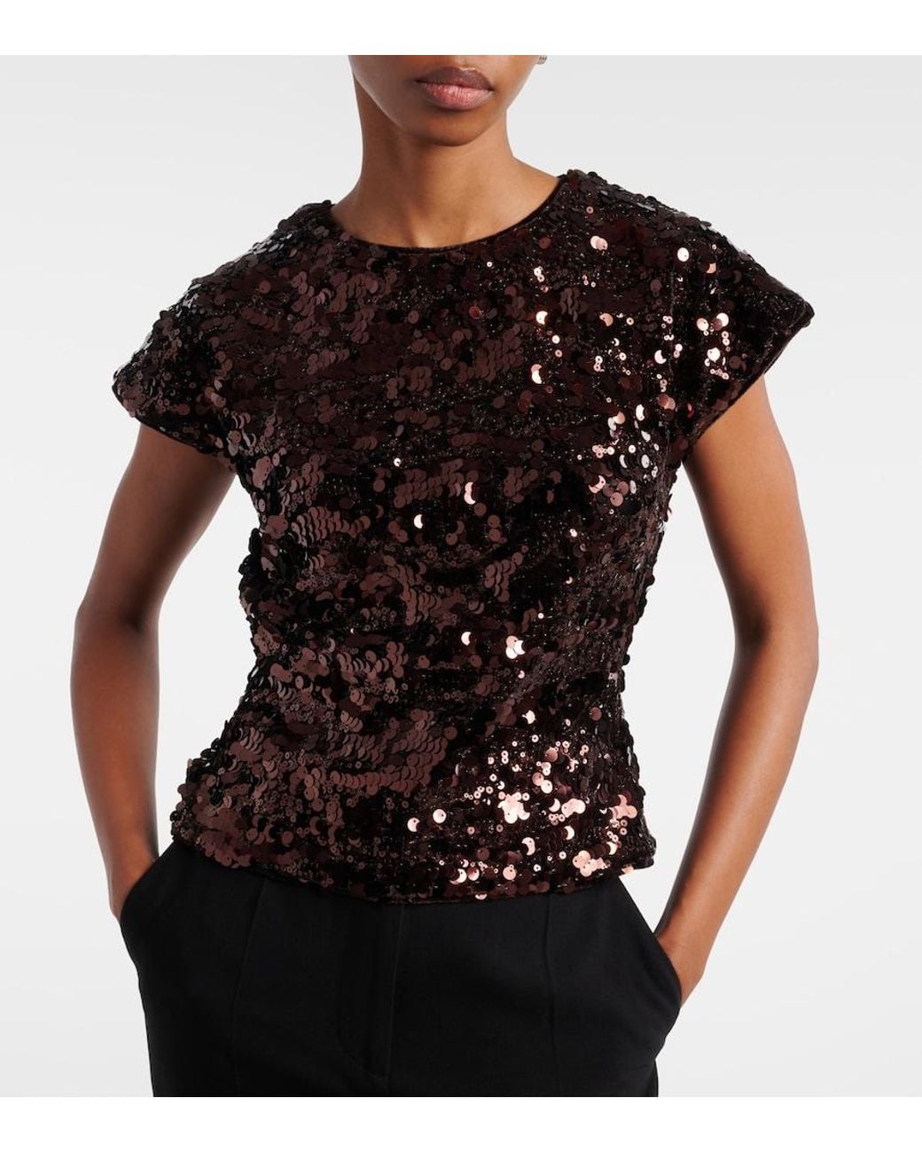 Ganni Black Bow-Detail Sequined Open-Back Top