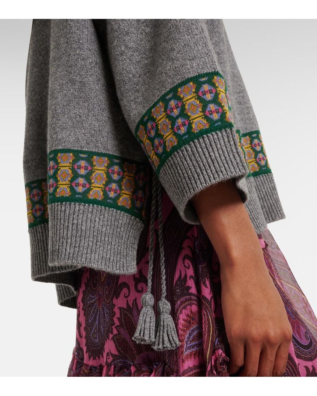 Etro Gray Wool, Cashmere, And Cotton-Blend Sweater