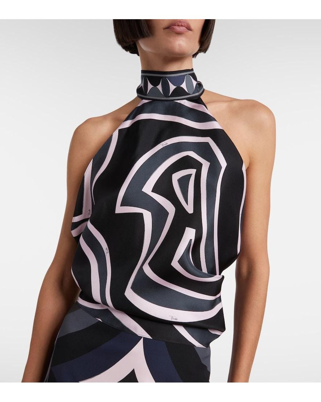 Emilio Pucci Black Iride Halterneck Silk Twill Top