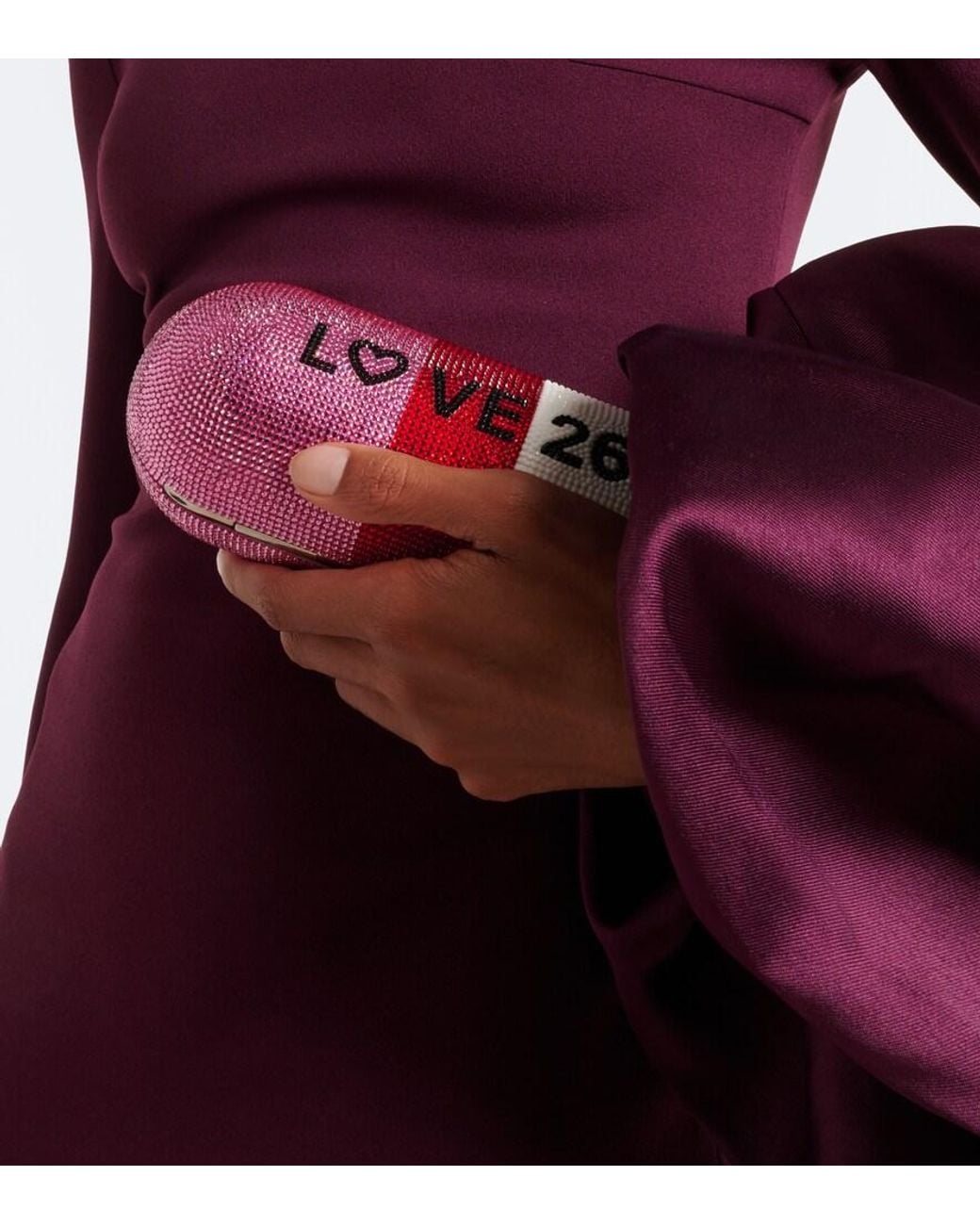 Judith Leiber Pink Love Pill Capsule Embellished Clutch
