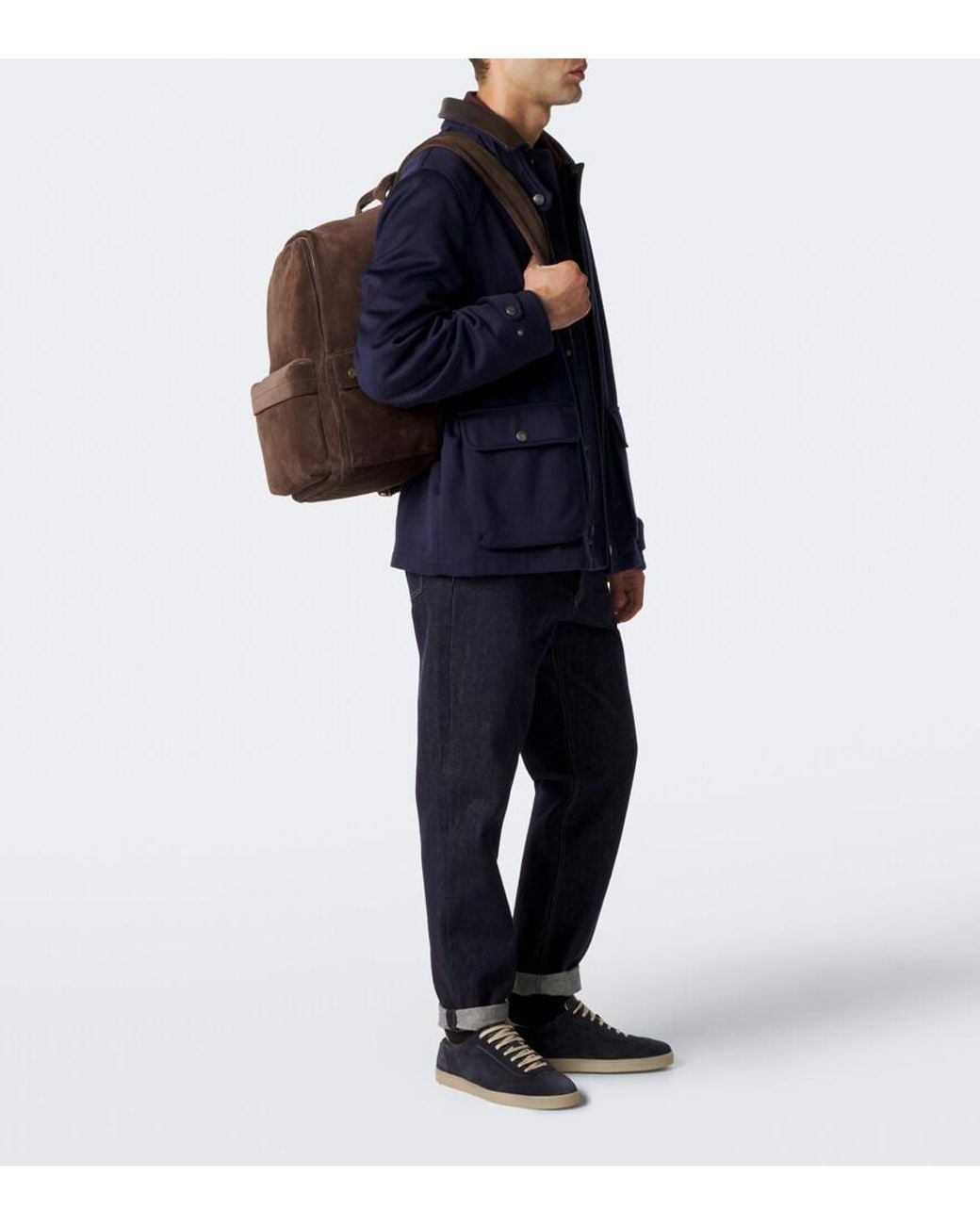 Brunello Cucinelli Brown Suede Backpack for men