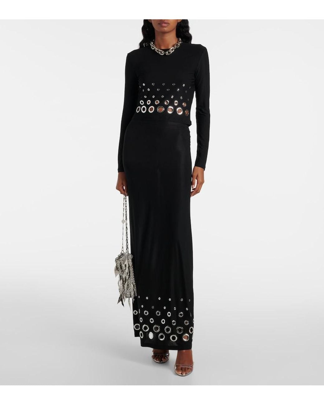 Rabanne Black Embellished Maxi Skirt