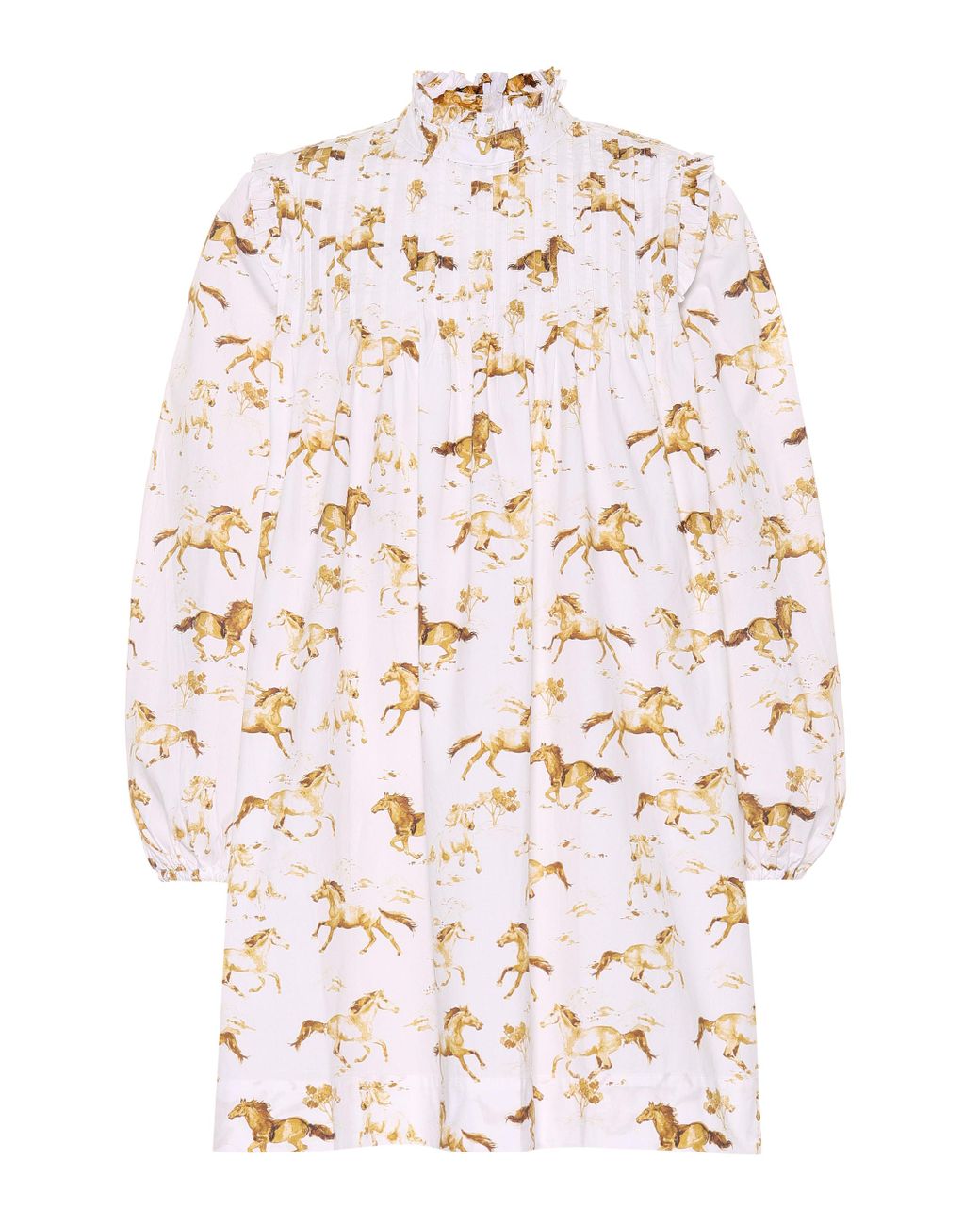 Ganni Horse-printed Cotton Dress in White | Lyst