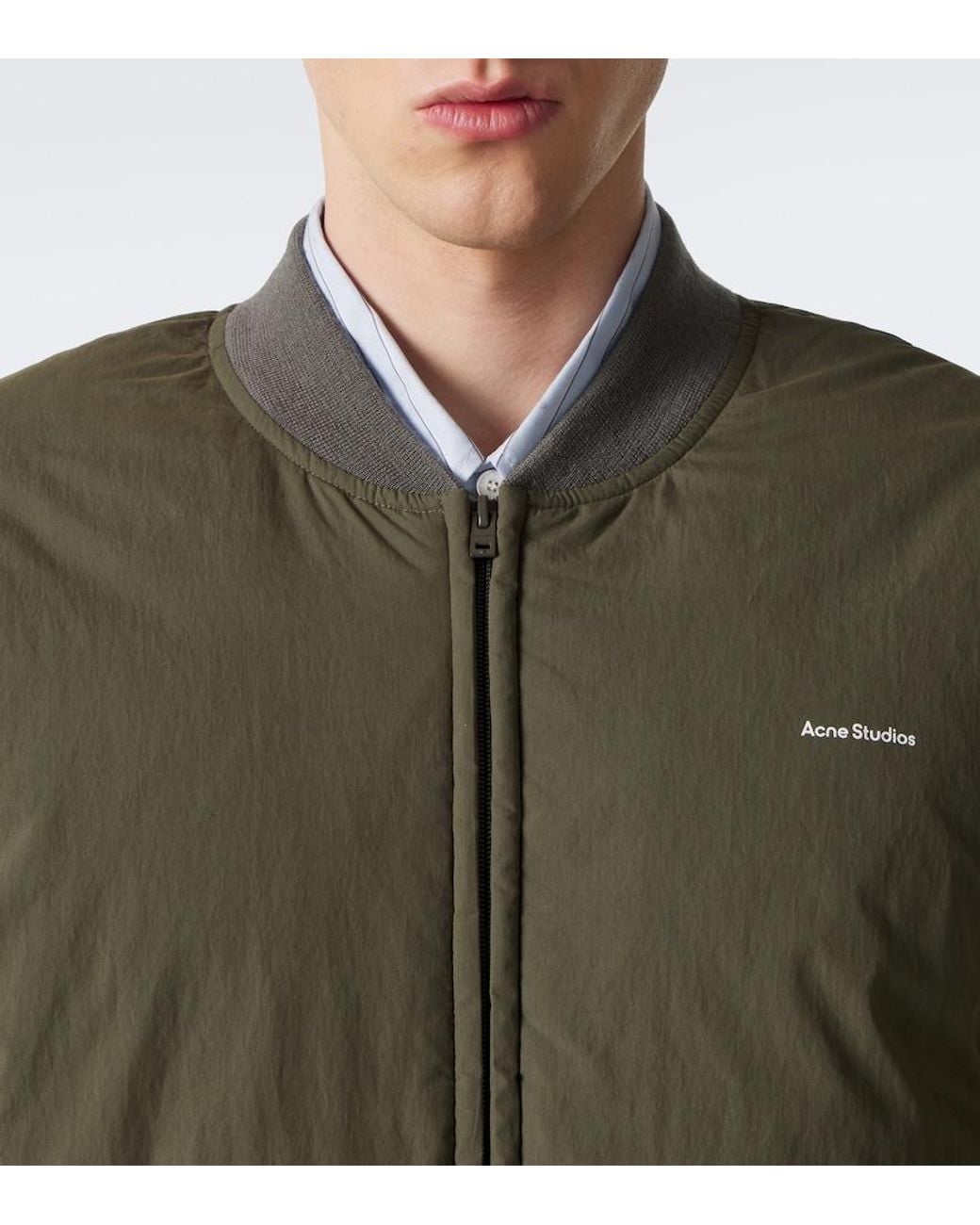 Acne Green Cotton-Blend Poplin Down Bomber Jacket for men