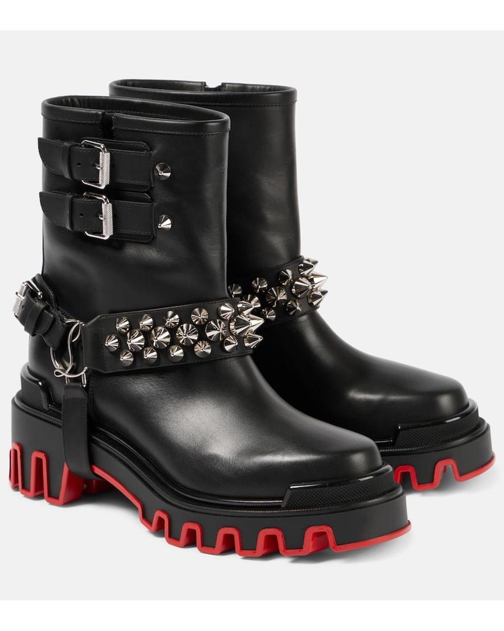 Christian Louboutin Black Dune Bike Studded Leather Ankle Boots