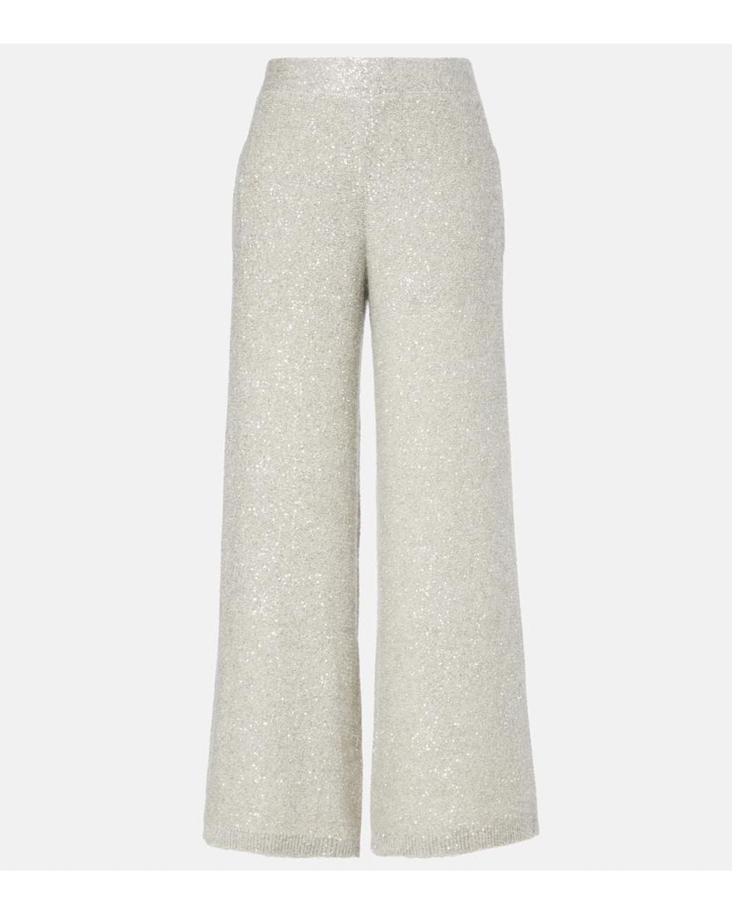 Brunello Cucinelli White Sequined Wide-Leg Pants