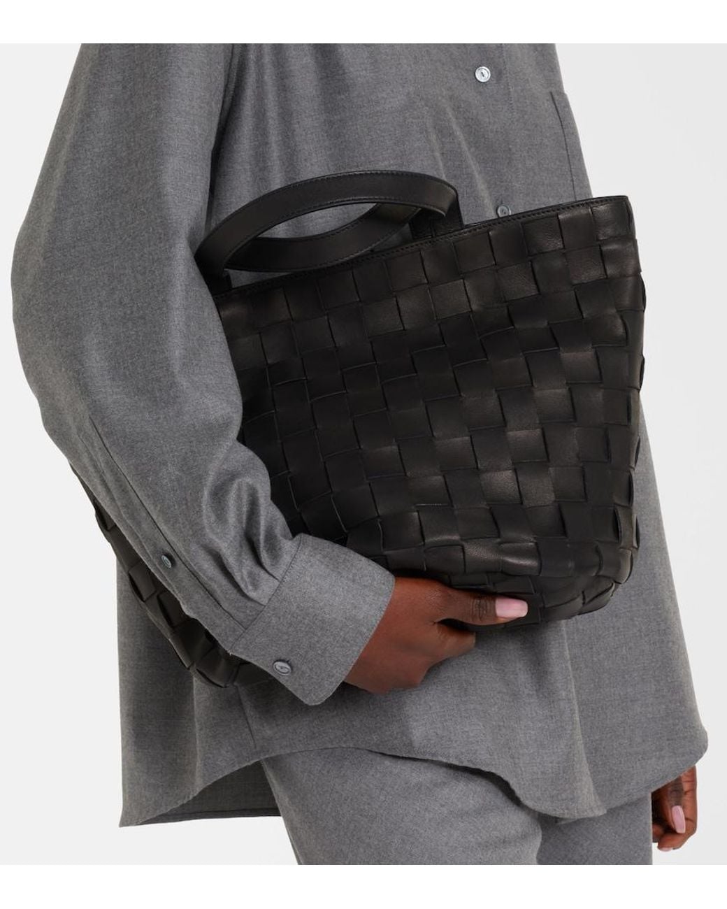 The Row Black Sisal Leather Tote Bag