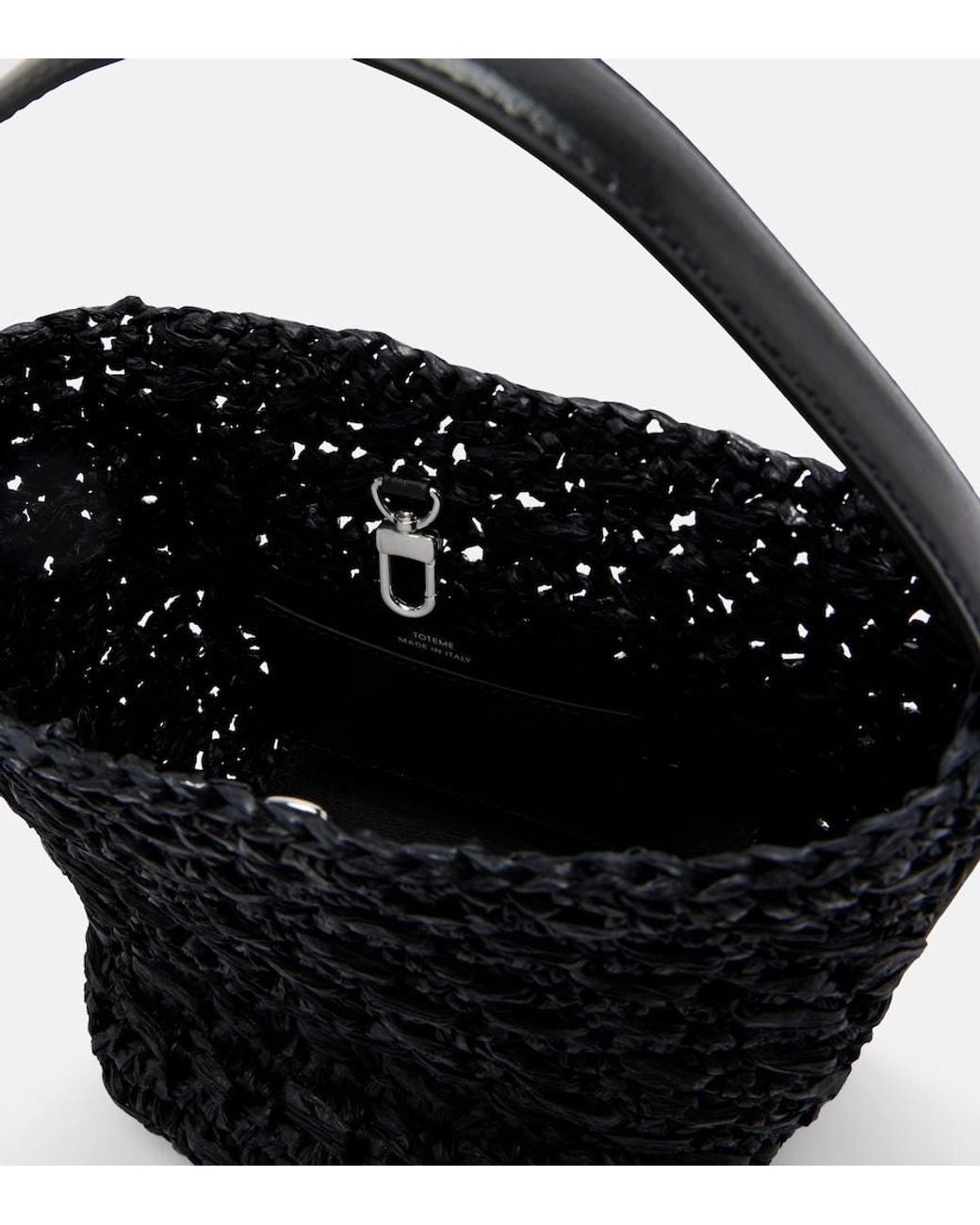 Totême Black Belted Small Raffia Top-Handle Bag