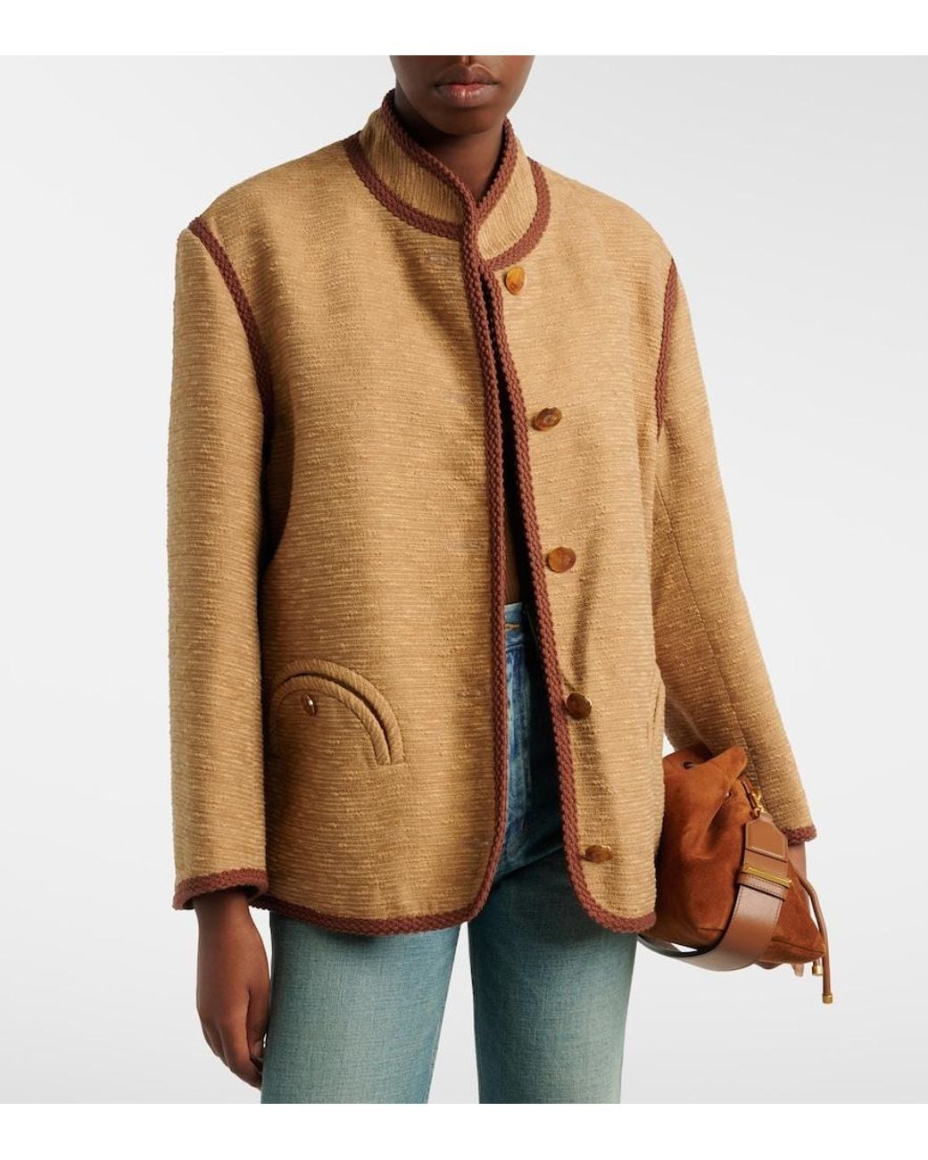 Blazé Milano Brown Curly Cotton And Linen-Blend Jacket