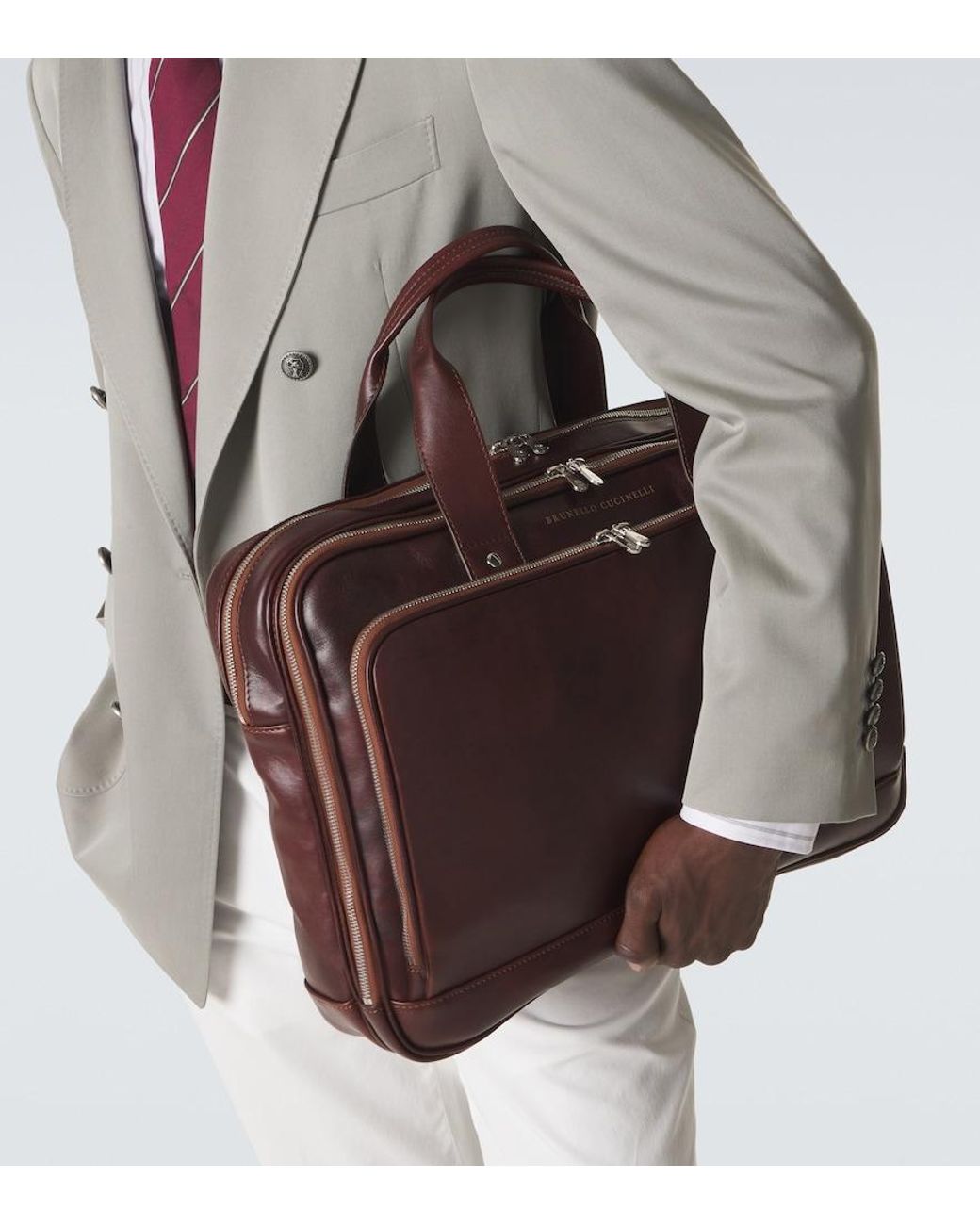 Brunello Cucinelli Brown Leather Briefcase for men
