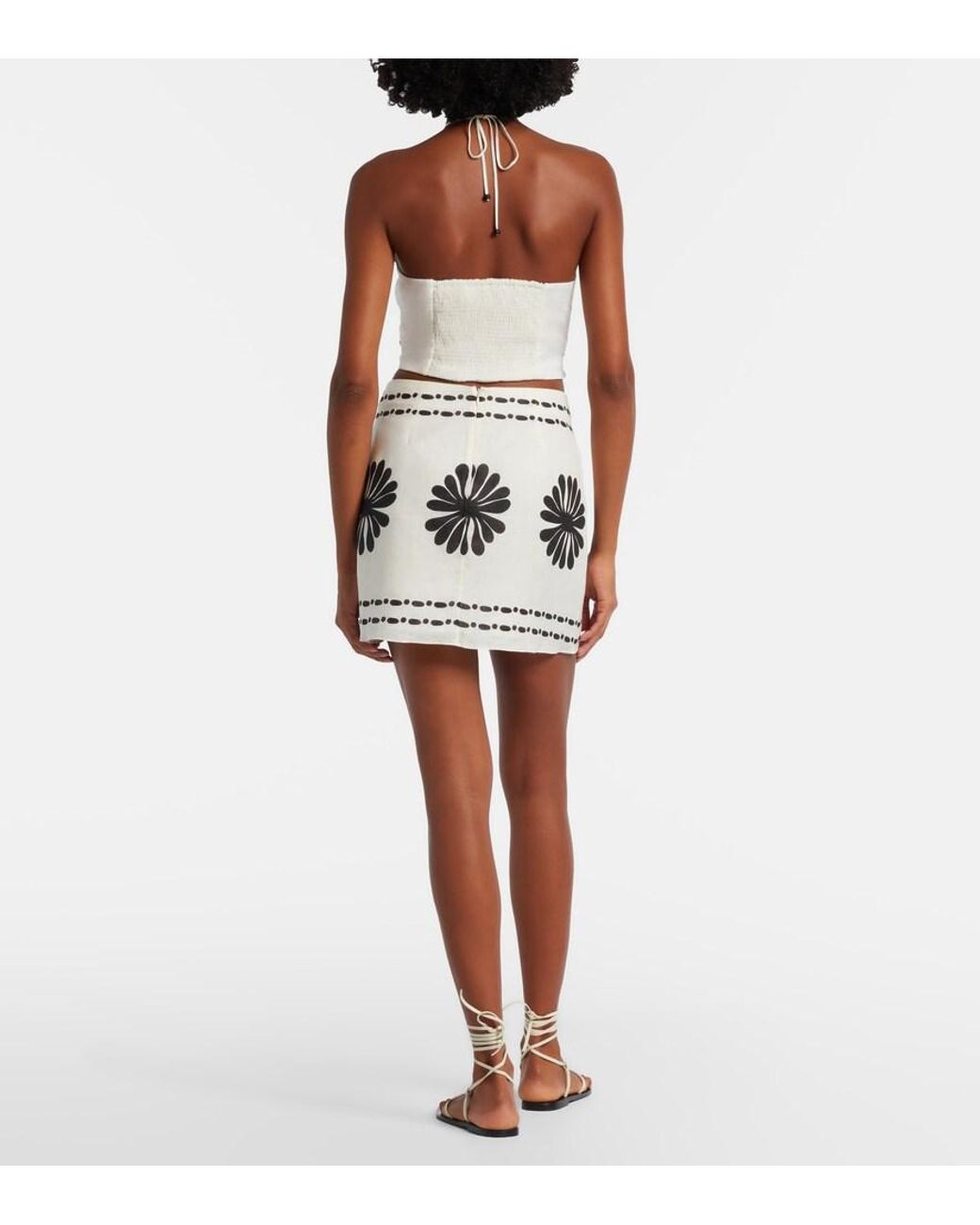 Cala De La Cruz Metallic Eve Floral Linen Miniskirt