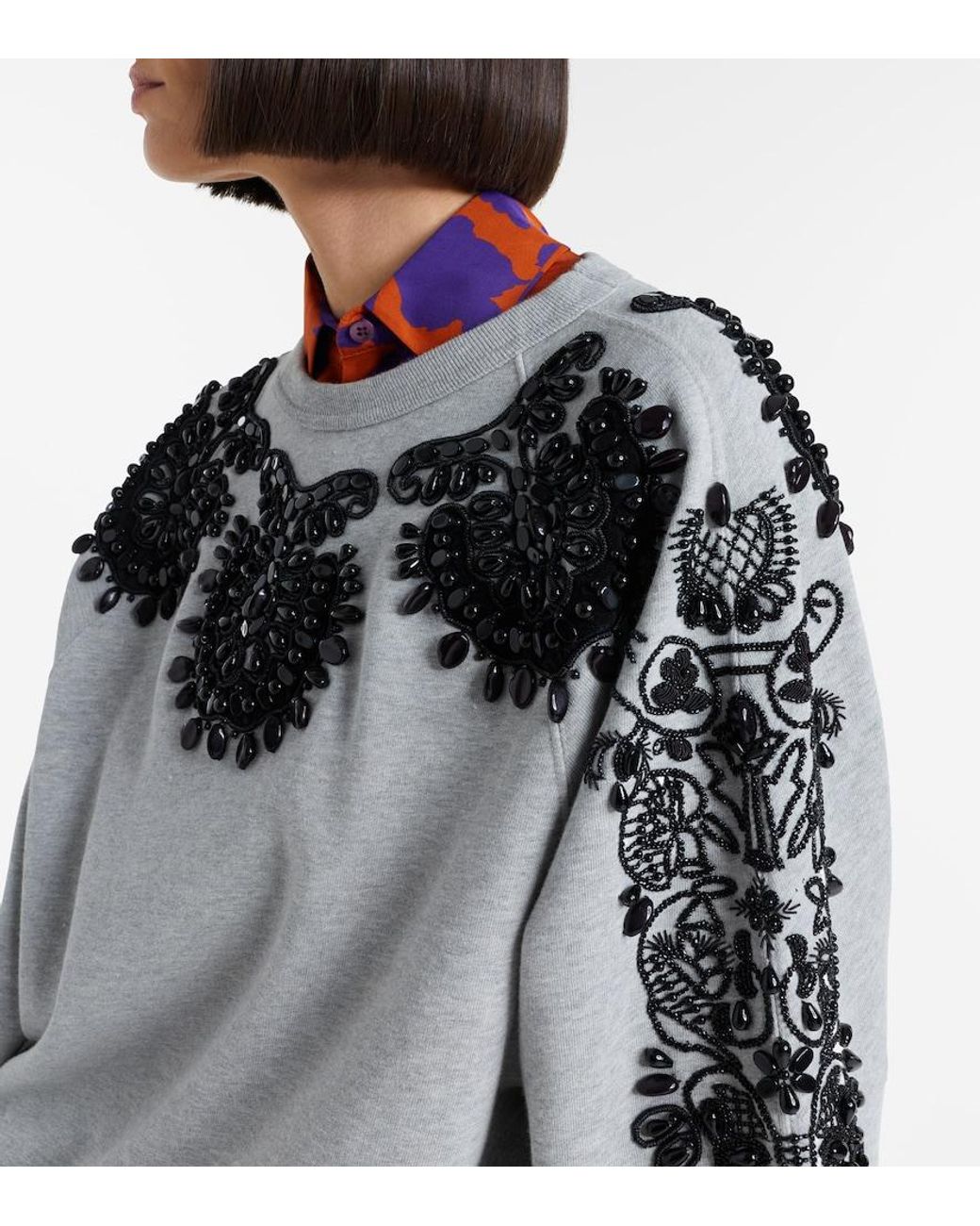 Dries Van Noten Blue Embellished Cotton Jersey Sweatshirt