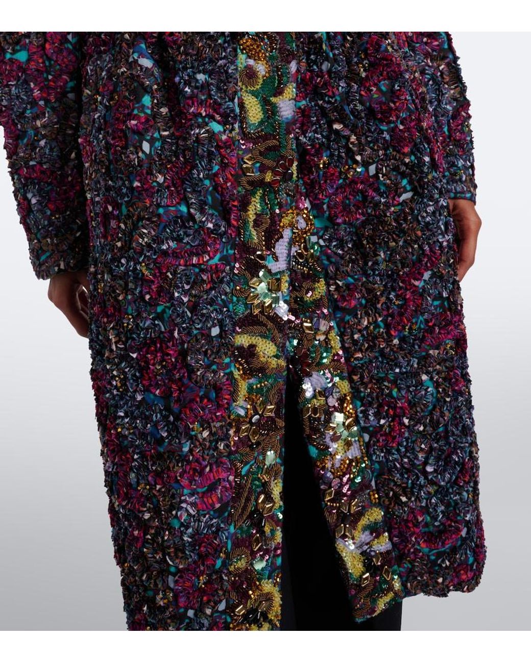 Dries Van Noten Blue Embellished Embroidered Coat