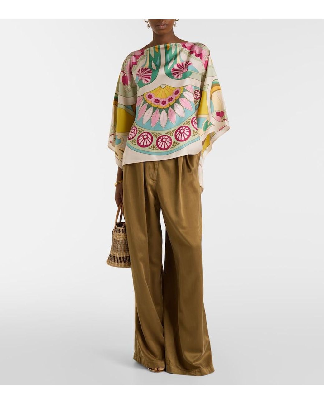LaDoubleJ Multicolor Square Printed Silk Twill Top