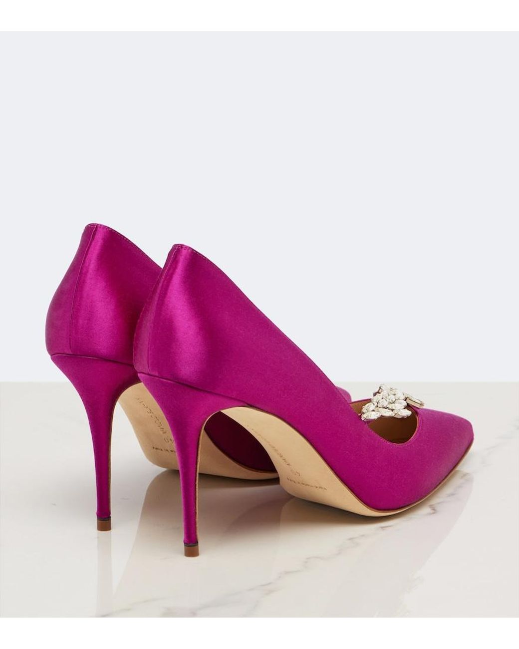 Manolo Blahnik Pink Nadira Embellished Satin Pumps