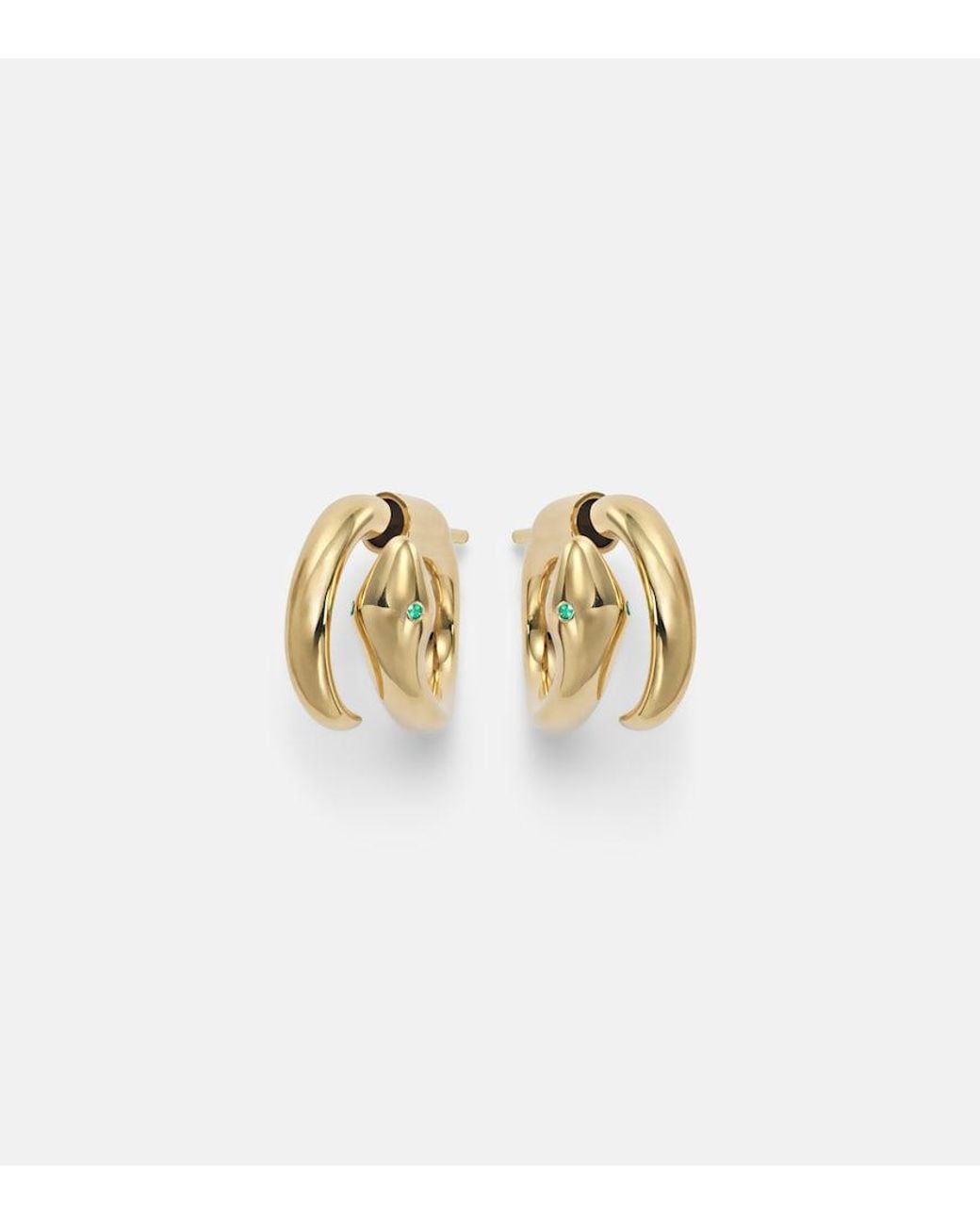 Ileana Makri White Spiral Cobra 18Kt Earrings With Emeralds