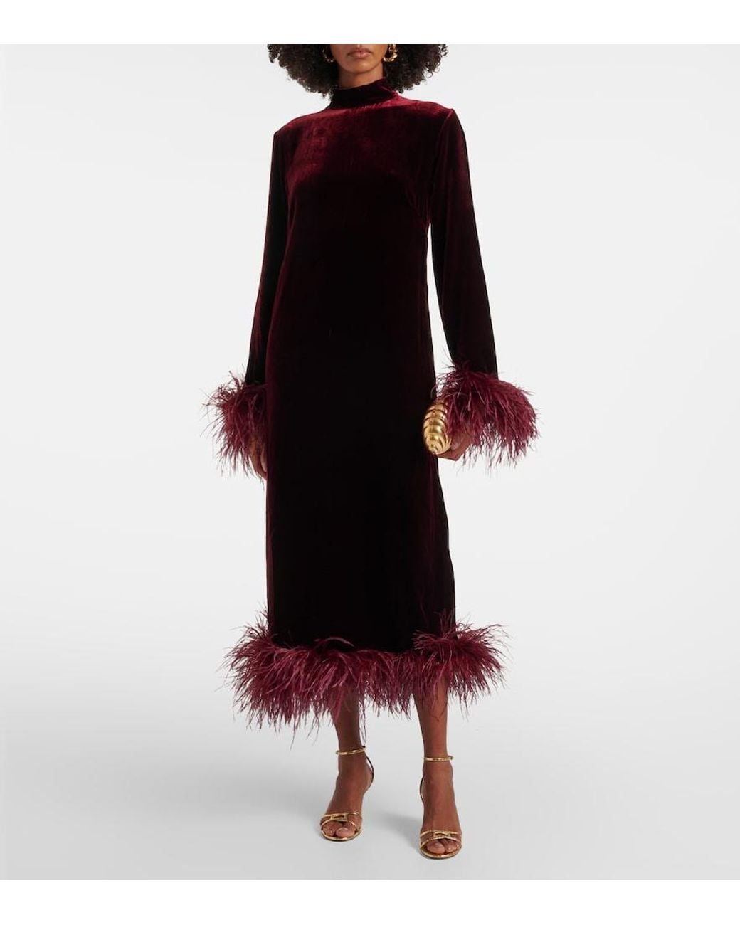 Taller Marmo Black Gina Venti Feather-Trimmed Midi Dress