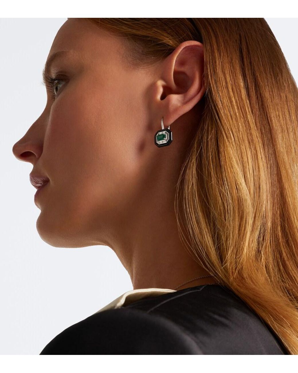 Nikos Koulis Green Oui 18Kt And Enamel Earrings With Emerald And Diamonds