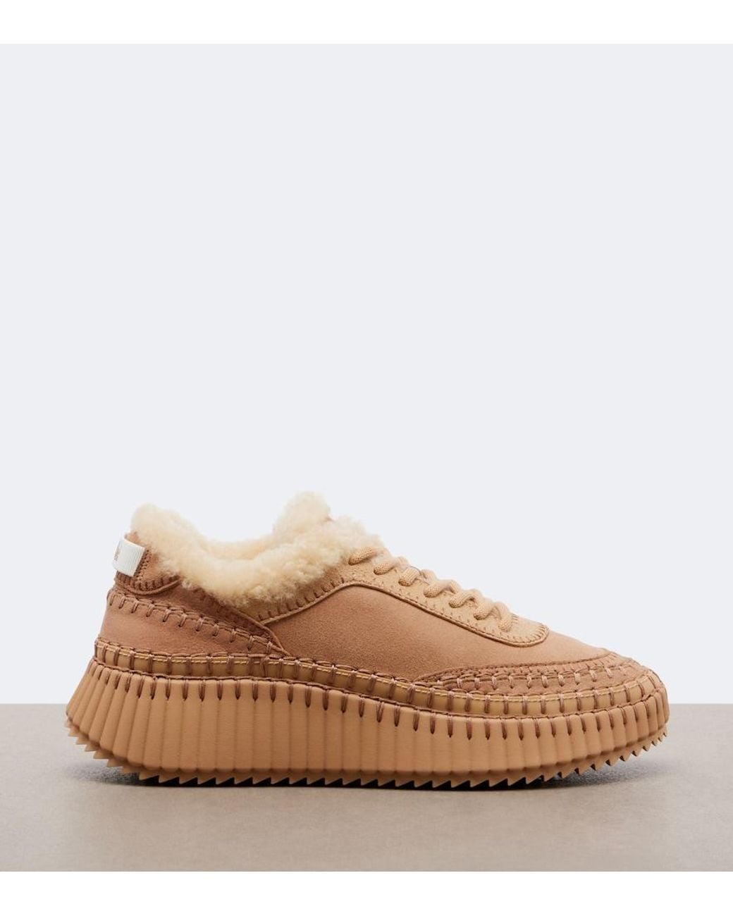 Chloé Natural Nama Shearling-Lined Suede Platform Sneakers