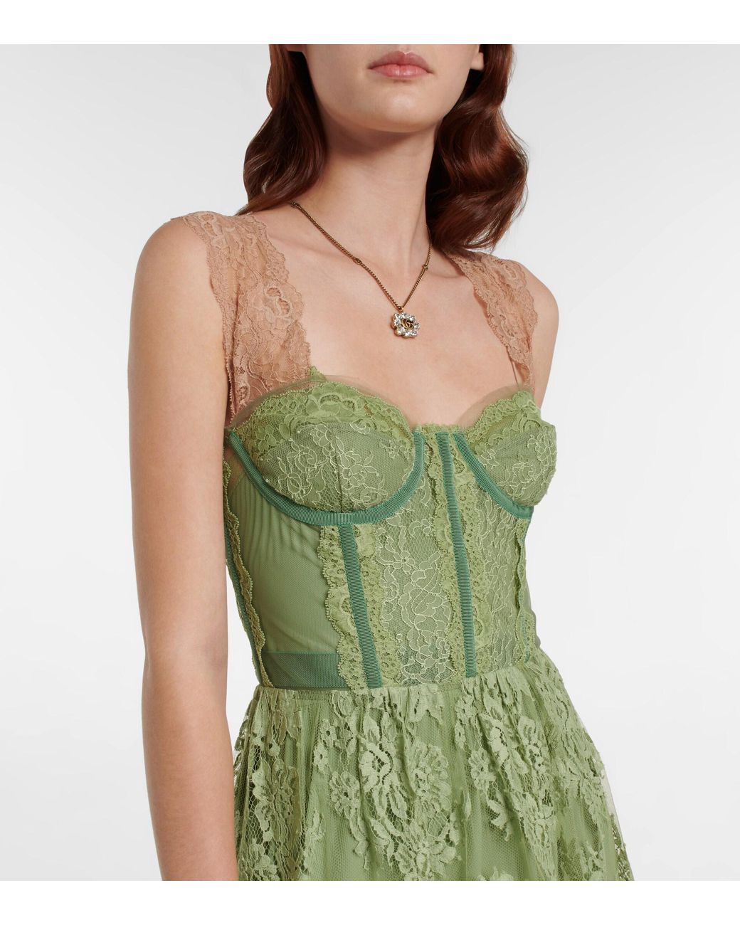 Gucci Floral Lace Gown in Green | Lyst