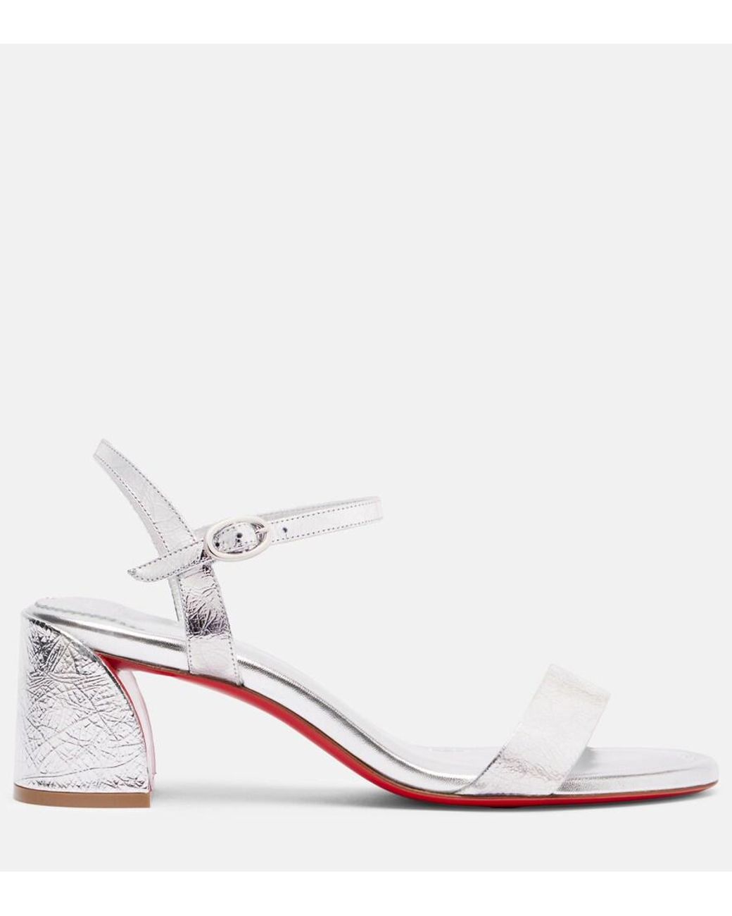 Christian Louboutin White Miss Jane 55 Metallic Leather Sandals