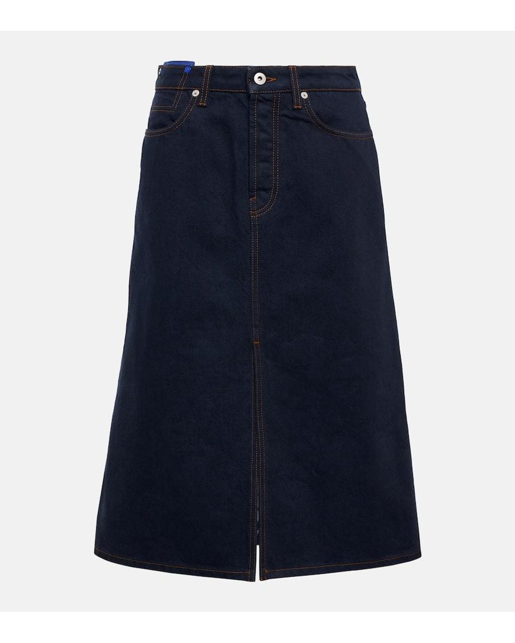 Burberry Blue High-Rise Denim Midi Skirt