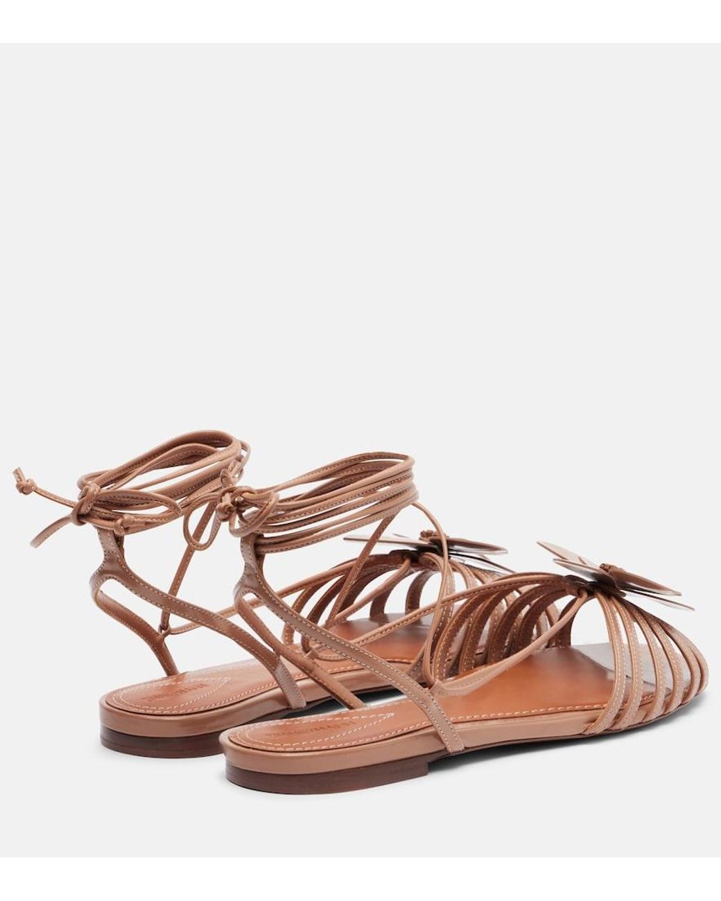 Zimmermann Pink Orchid Floral-Applique Leather Sandals