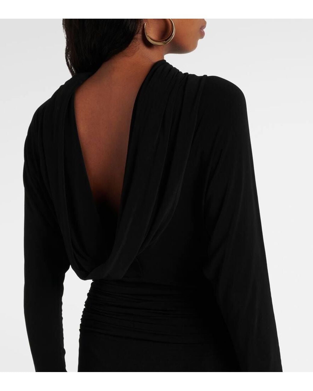 Vestido Midi De Punto Con Espalda Drapeada Saint Laurent de color Black