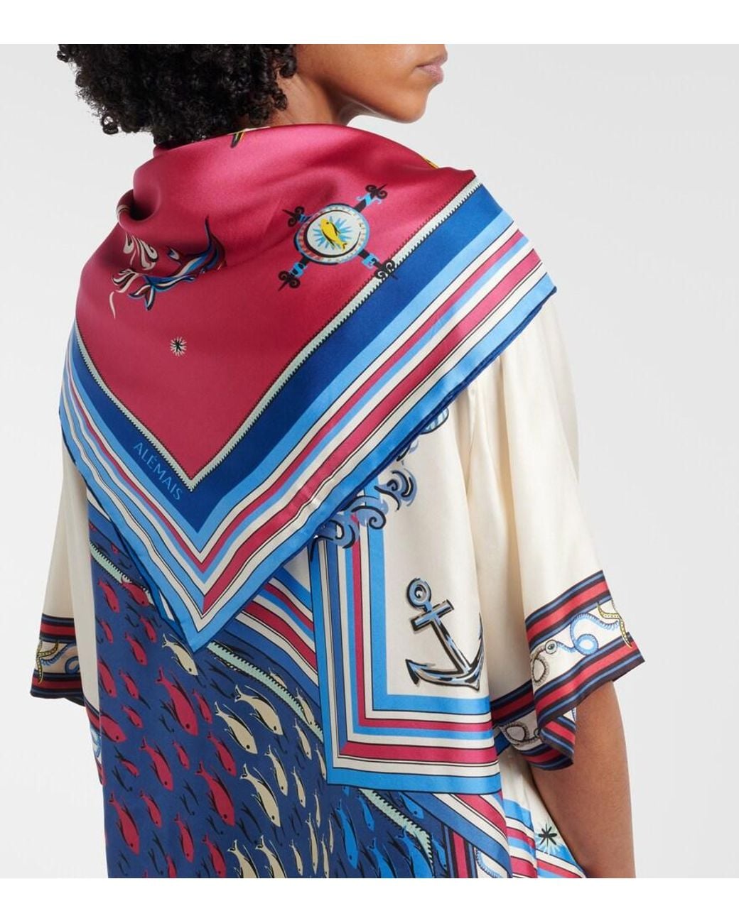 ALÉMAIS Red Printed Silk Twill Scarf