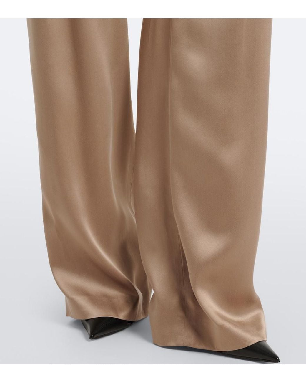 Tom Ford Natural Pleated Silk Wide-Leg Pants