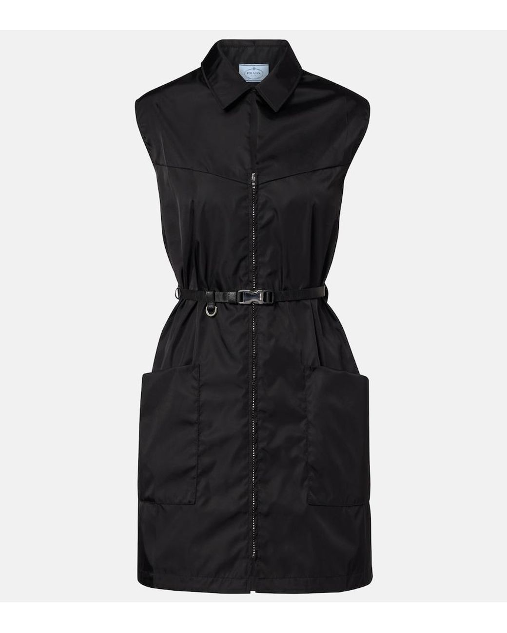 Vestido Corto De Re-Nylon Con Cinturon Prada de color Black
