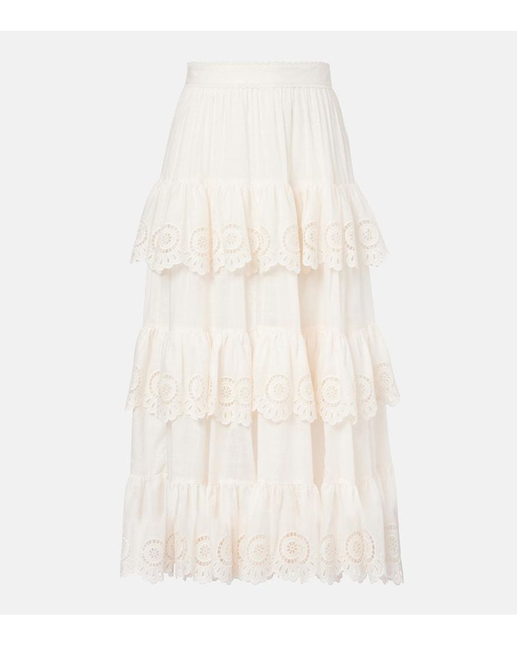 Zimmermann White Lucky Embroidered Midi Skirt
