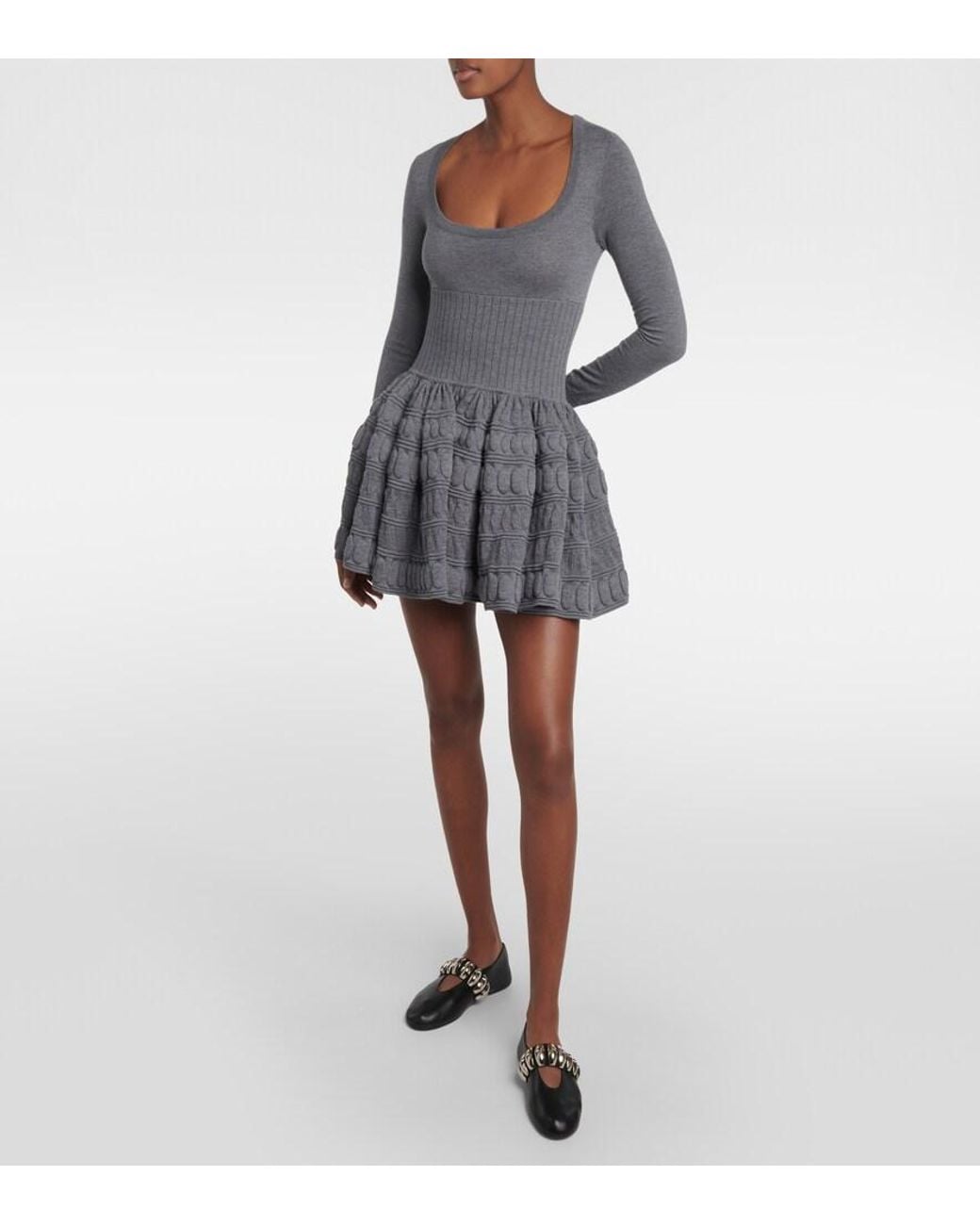Alaïa Gray Knit Wool-blend Mini Dress