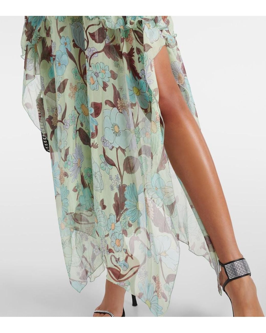 Stella McCartney Green Tiered Printed Silk Maxi Dress