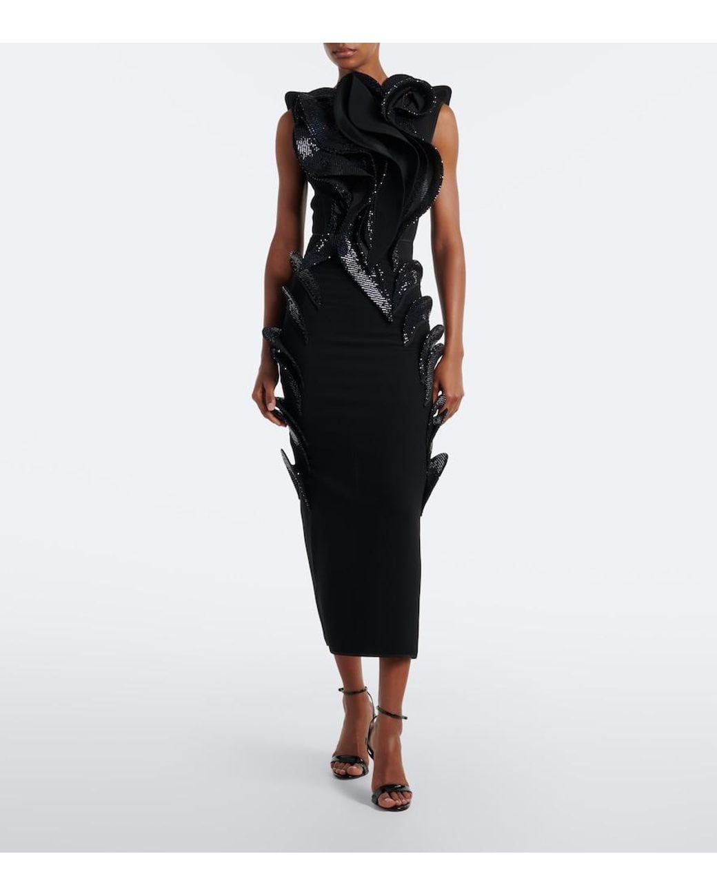 Maticevski Black Arching Sequined Embellished Pencil Skirt