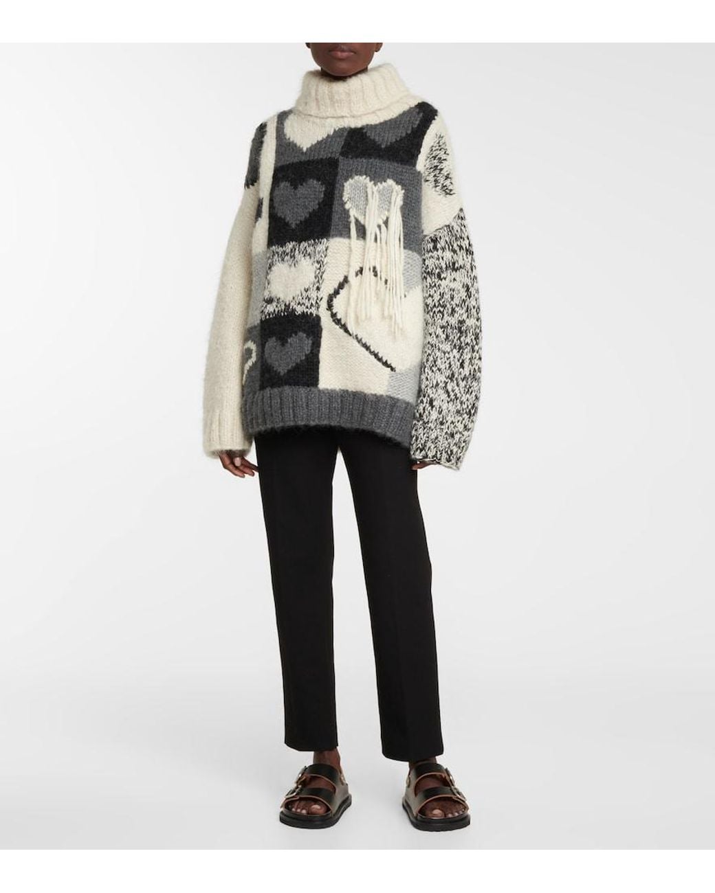 Joseph Gray Intarsia Wool-blend Sweater