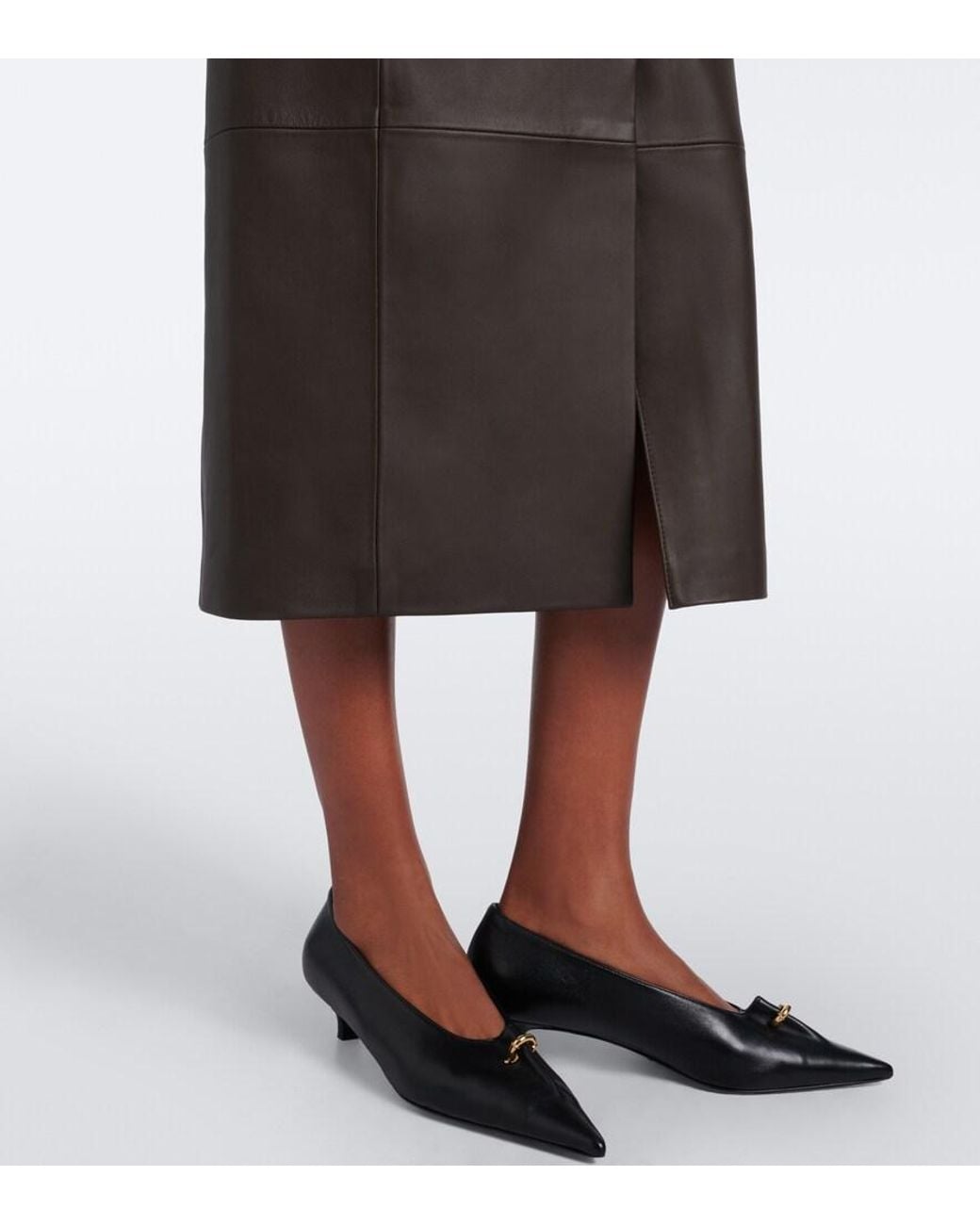 Vince Brown Leather Midi Skirt