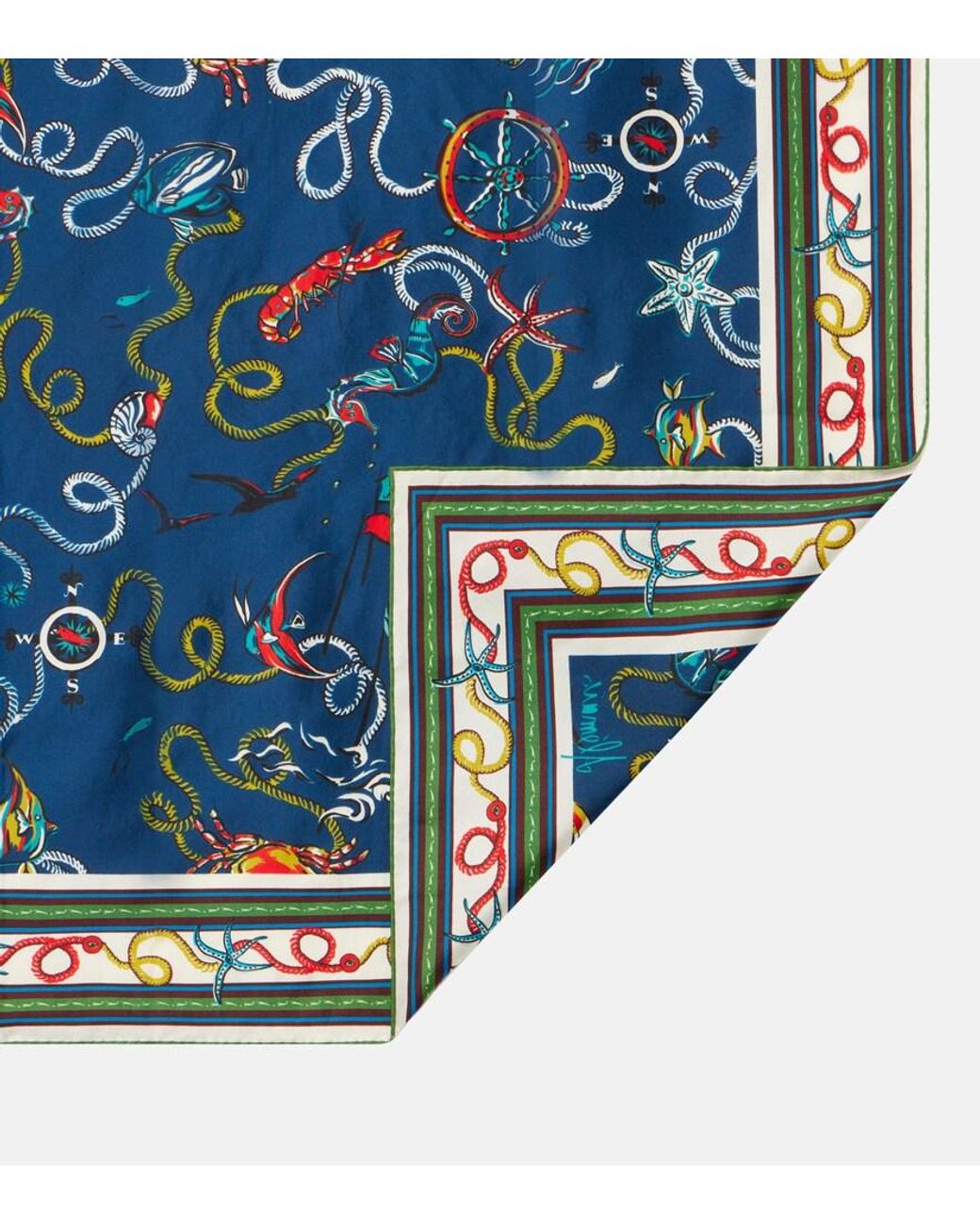 ALÉMAIS Blue Printed Silk Twill Scarf