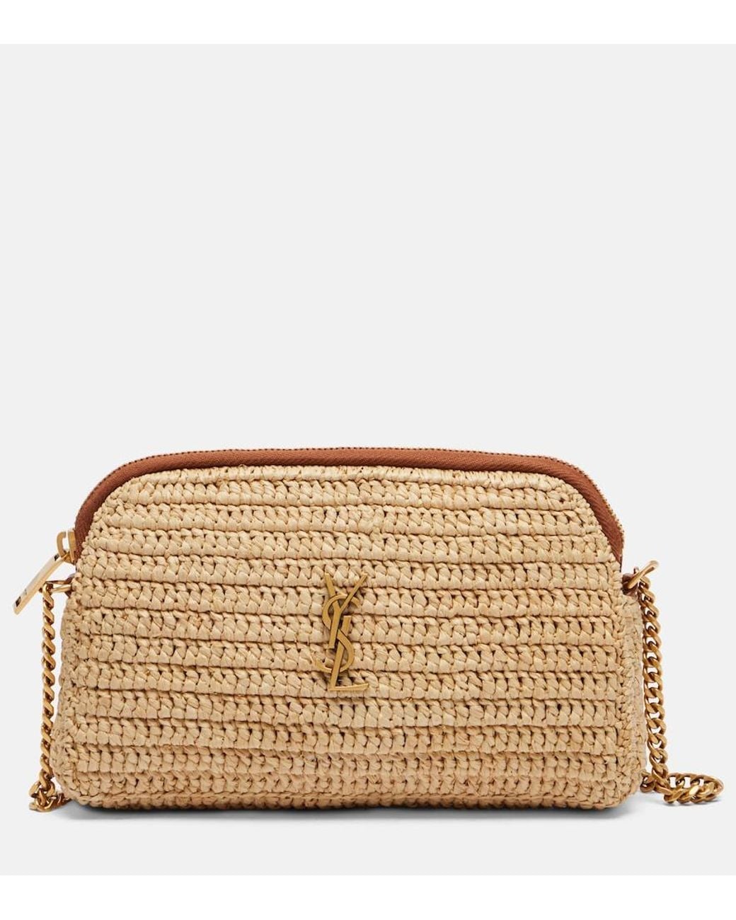 Saint Laurent Natural Gaby Leather-Trimmed Raffia Shoulder Bag