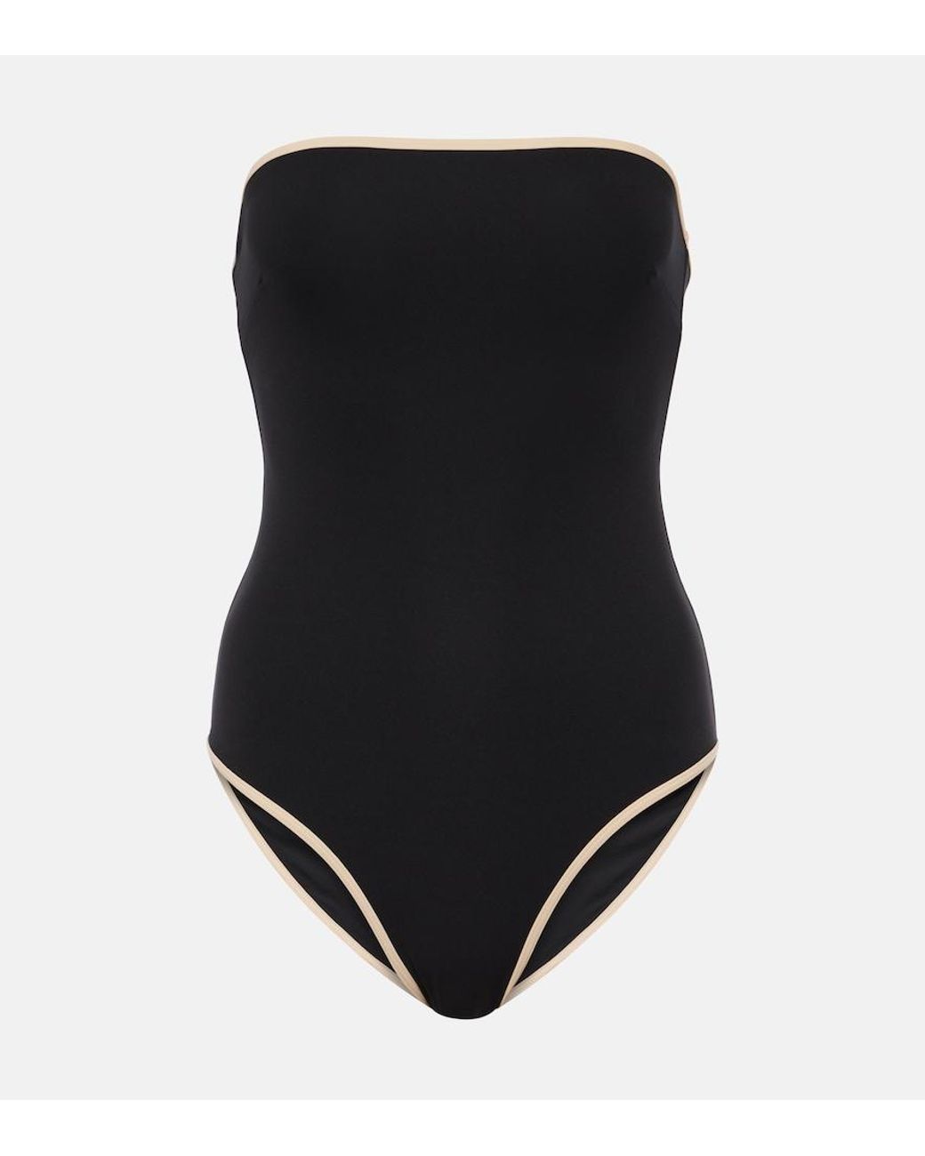 Totême Black Stripe Edge Strapless Swimsuit