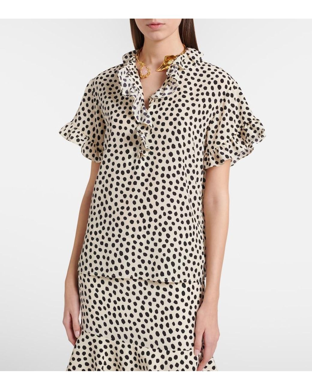 Chloé Black Polka-Dot Silk Crepe De Chine Top