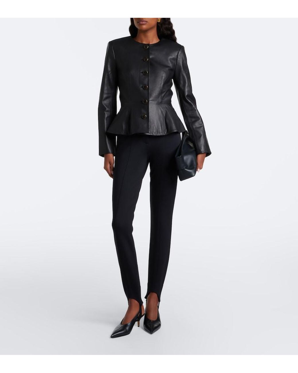 Veronica Beard Black Quinn Peplum Leather Jacket