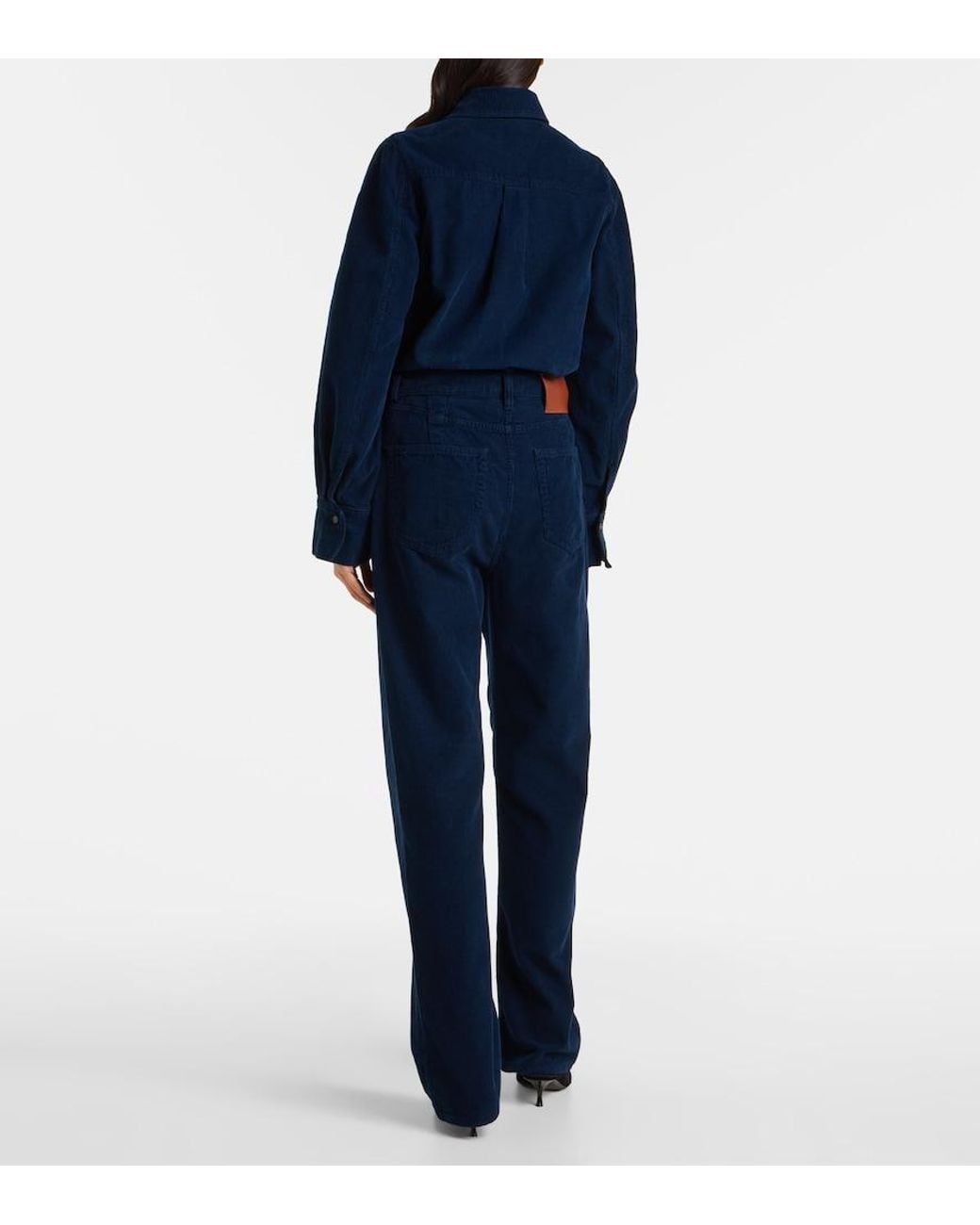 Victoria Beckham Blue High-Rise Cotton Corduroy Straight Pants