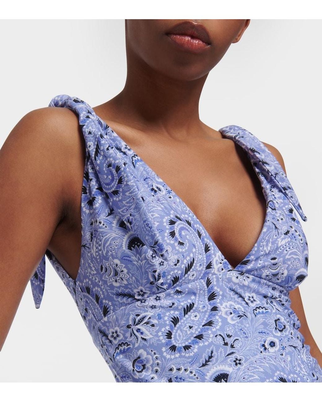 Etro Blue Paisley-Print One-Piece Swimsuit