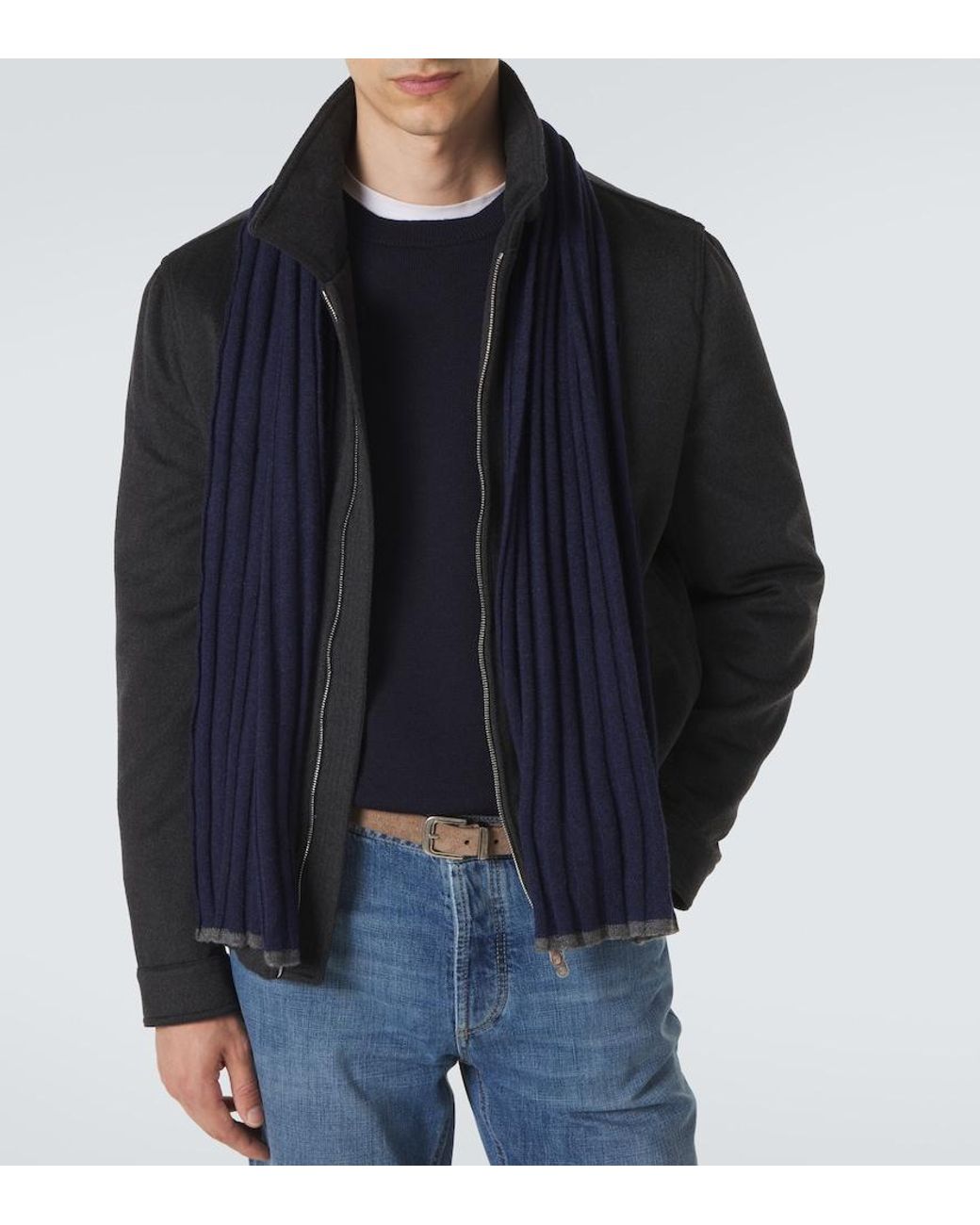 Brunello Cucinelli Blue Cashmere Scarf for men