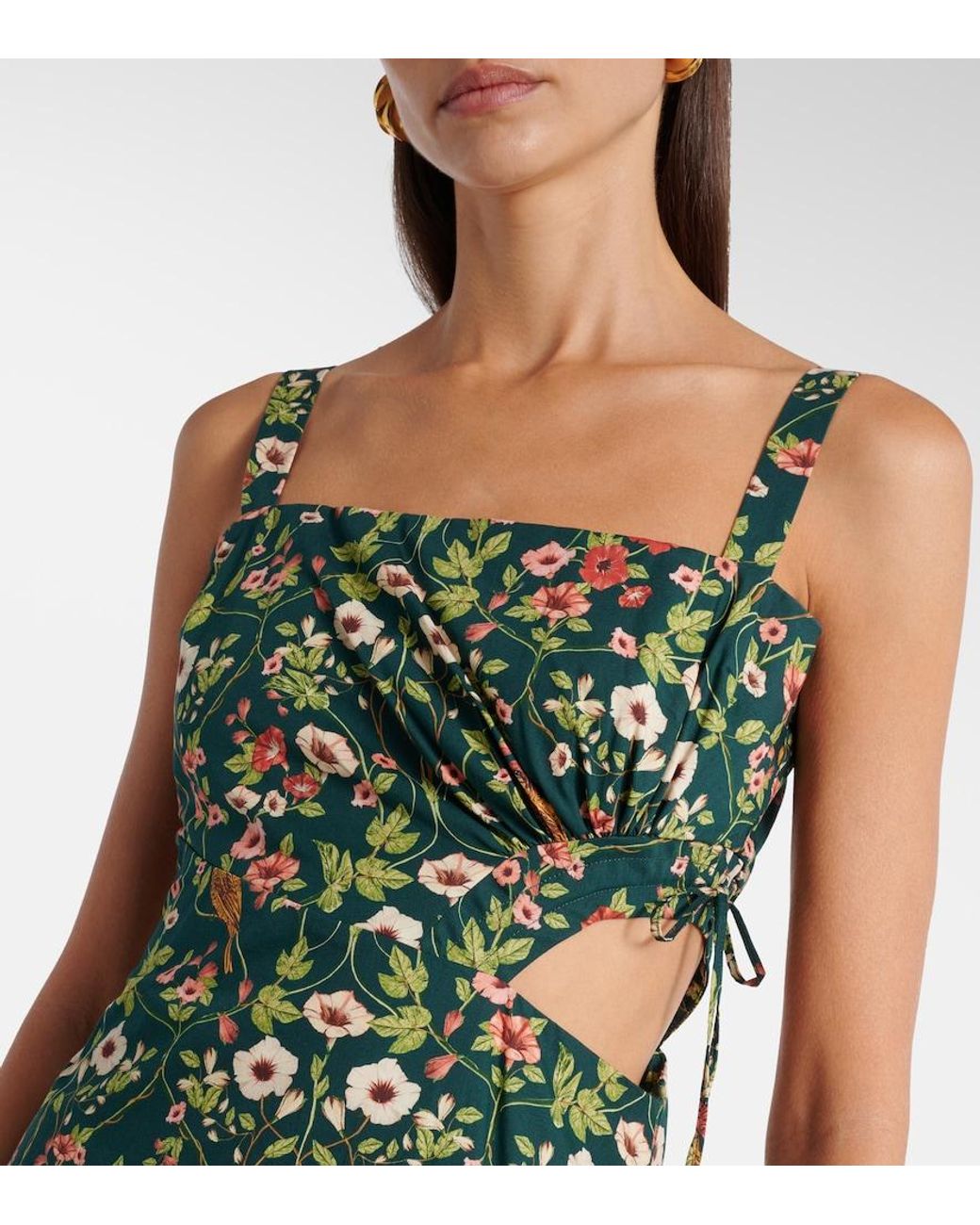 Agua Bendita Green Verano Cutout Floral Cotton Midi Dress
