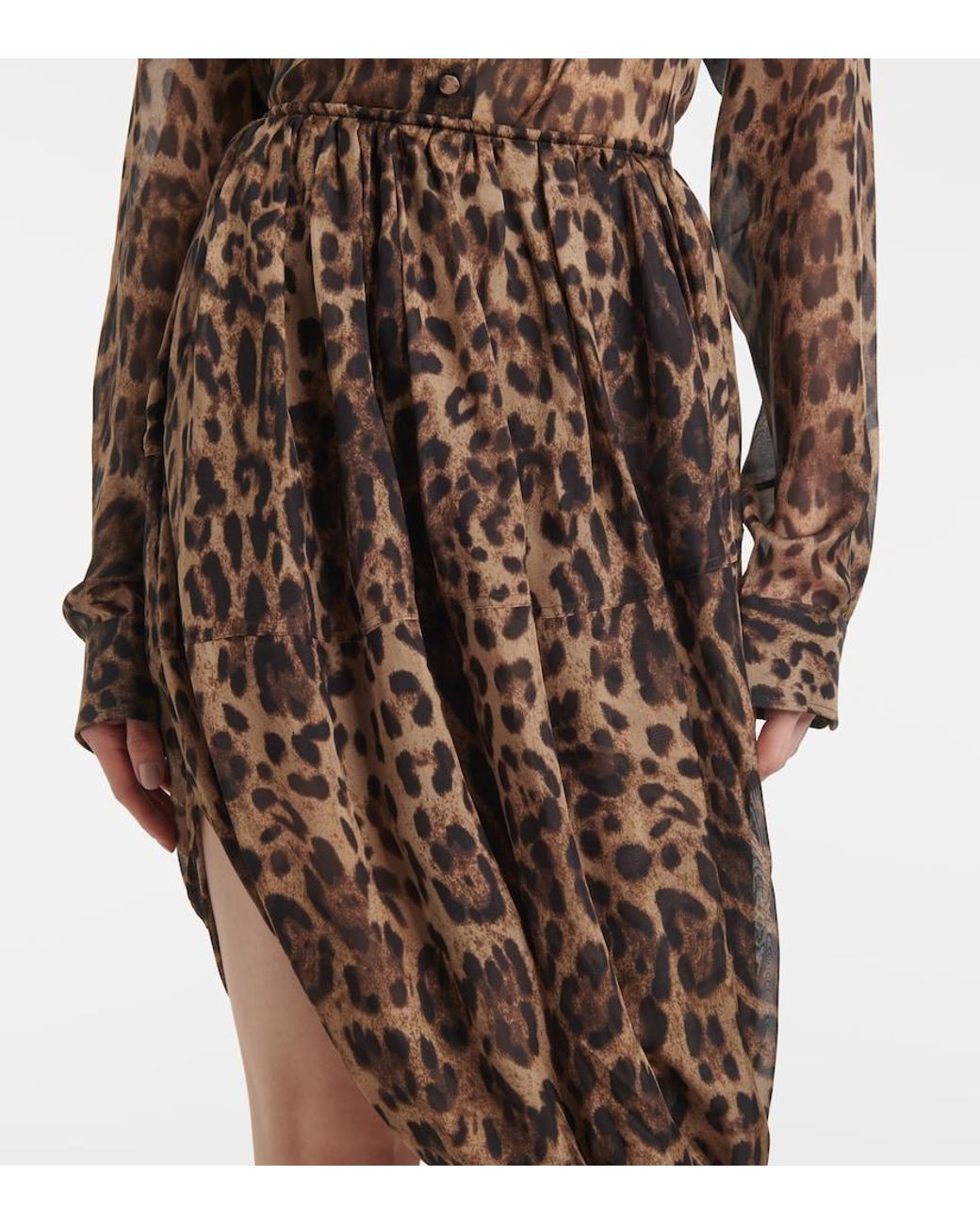 JACQUES WEI Brown Leopard-Print Chiffon Midi Skirt