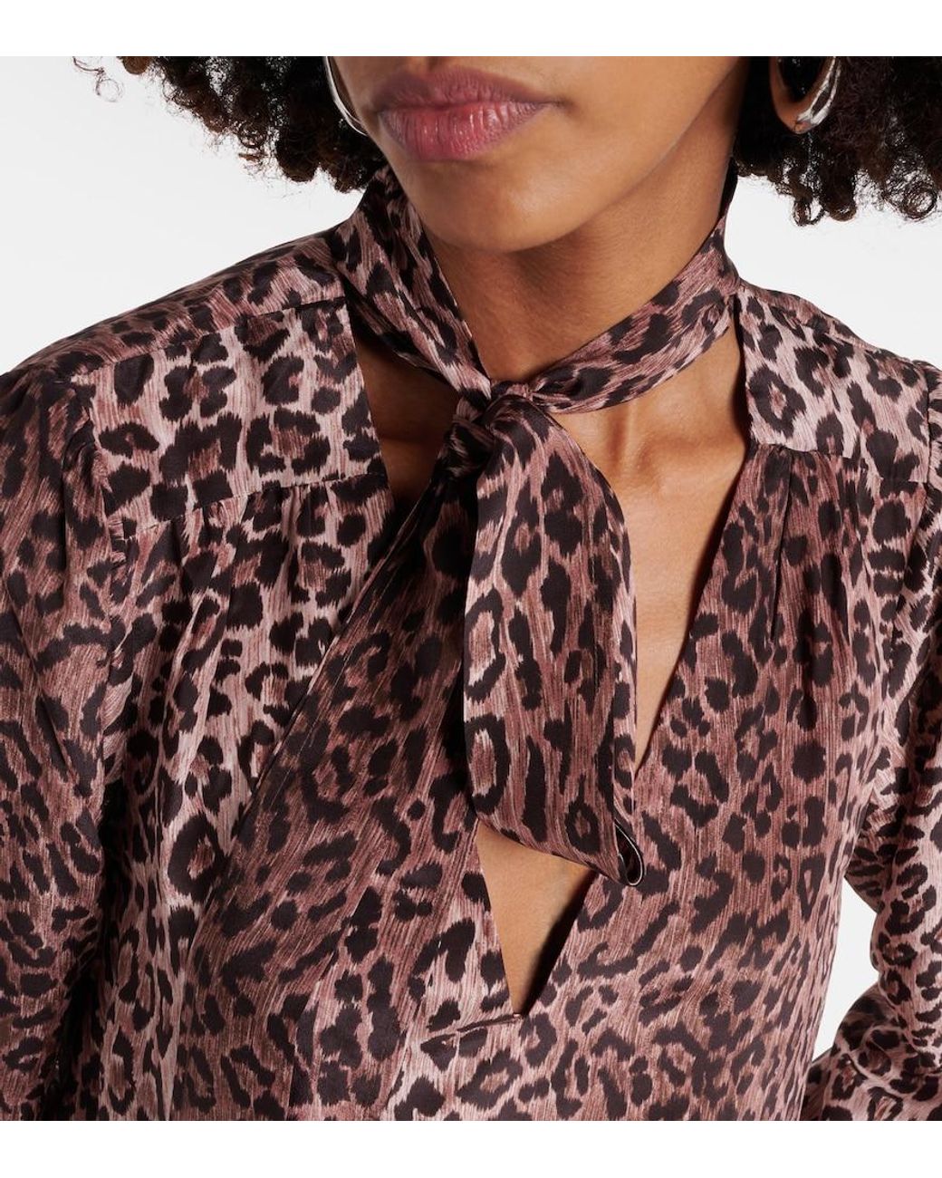 Blusa Moss De Seda Con Estampado De Leopardo Rixo de color Brown